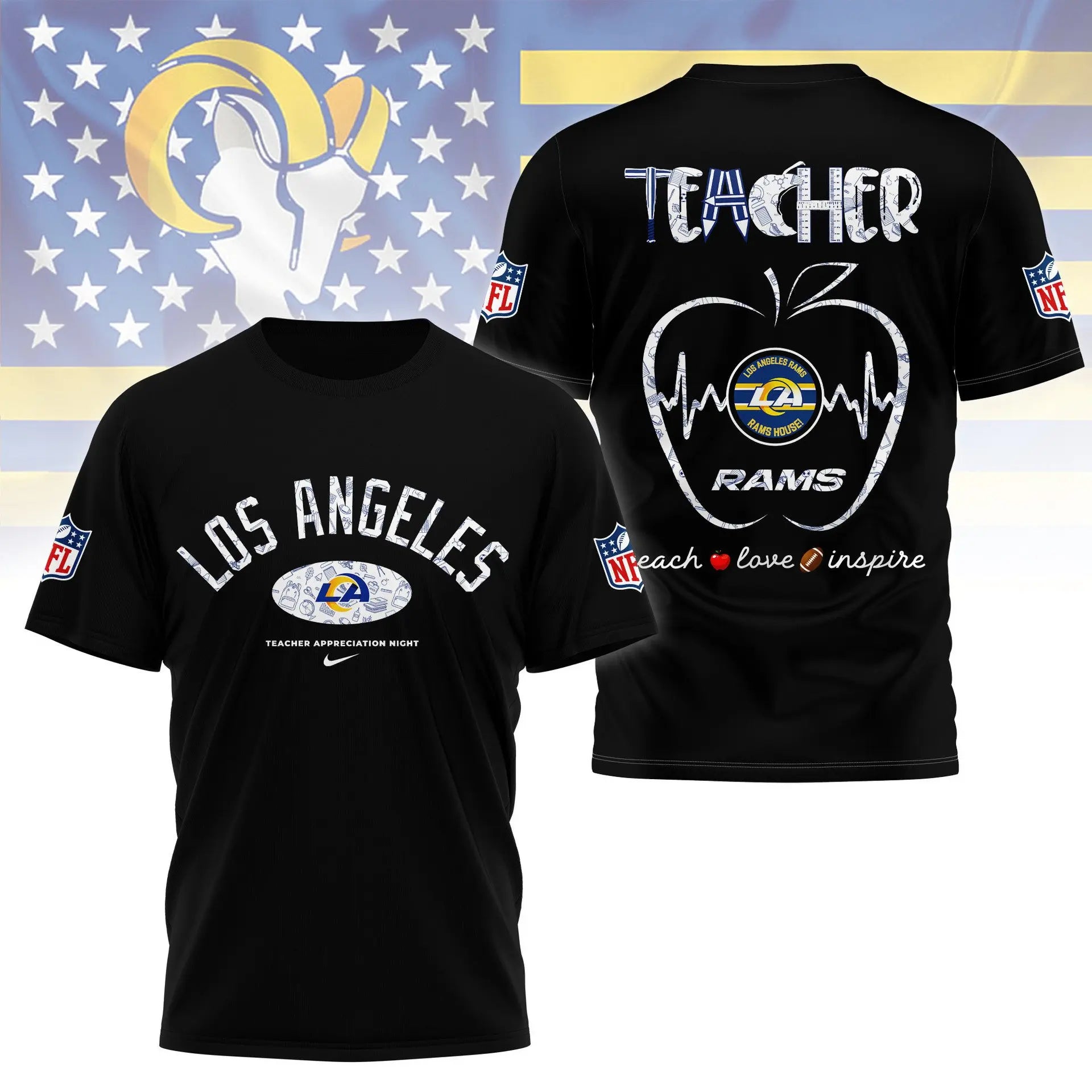 Los Angeles Rams |PREMIUM 3D TEACHER APPRECIATION DAY SHIRT NY – HuddleStyle.com - Image 4