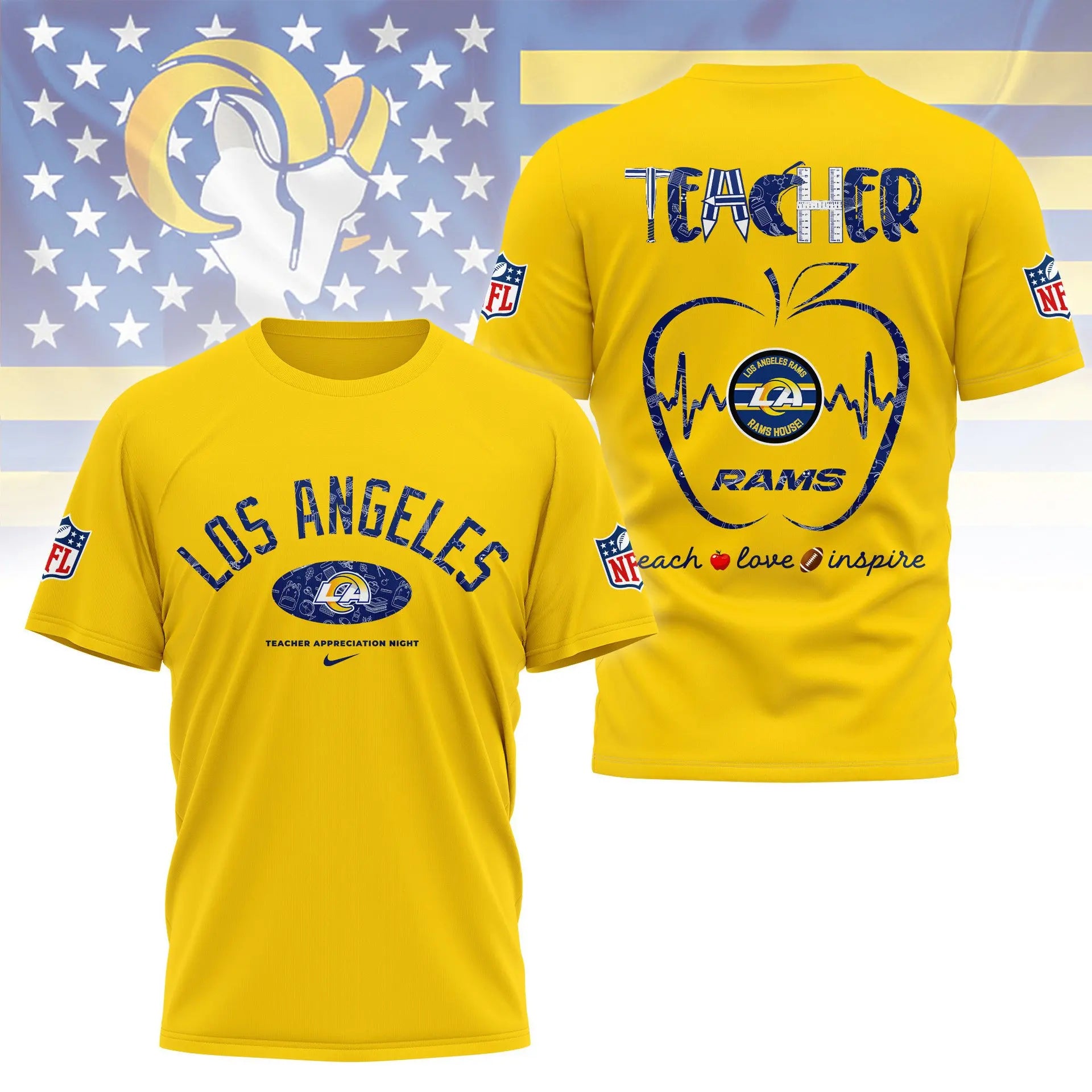 Los Angeles Rams |PREMIUM 3D TEACHER APPRECIATION DAY SHIRT NY – HuddleStyle.com - Main