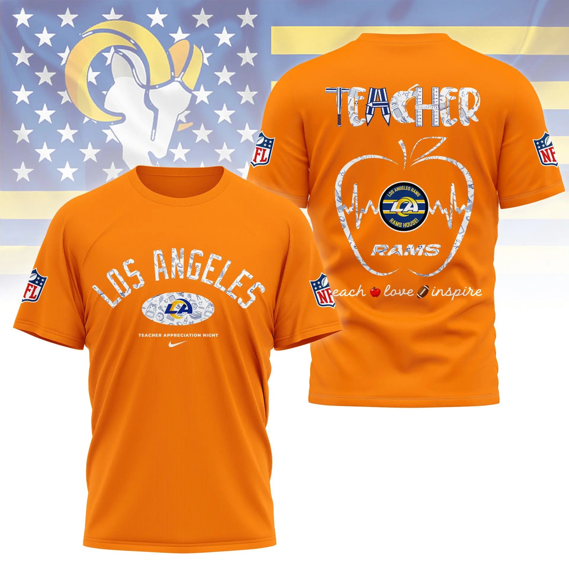 Los Angeles Rams |PREMIUM 3D TEACHER APPRECIATION DAY SHIRT NY – HuddleStyle.com - Image 3