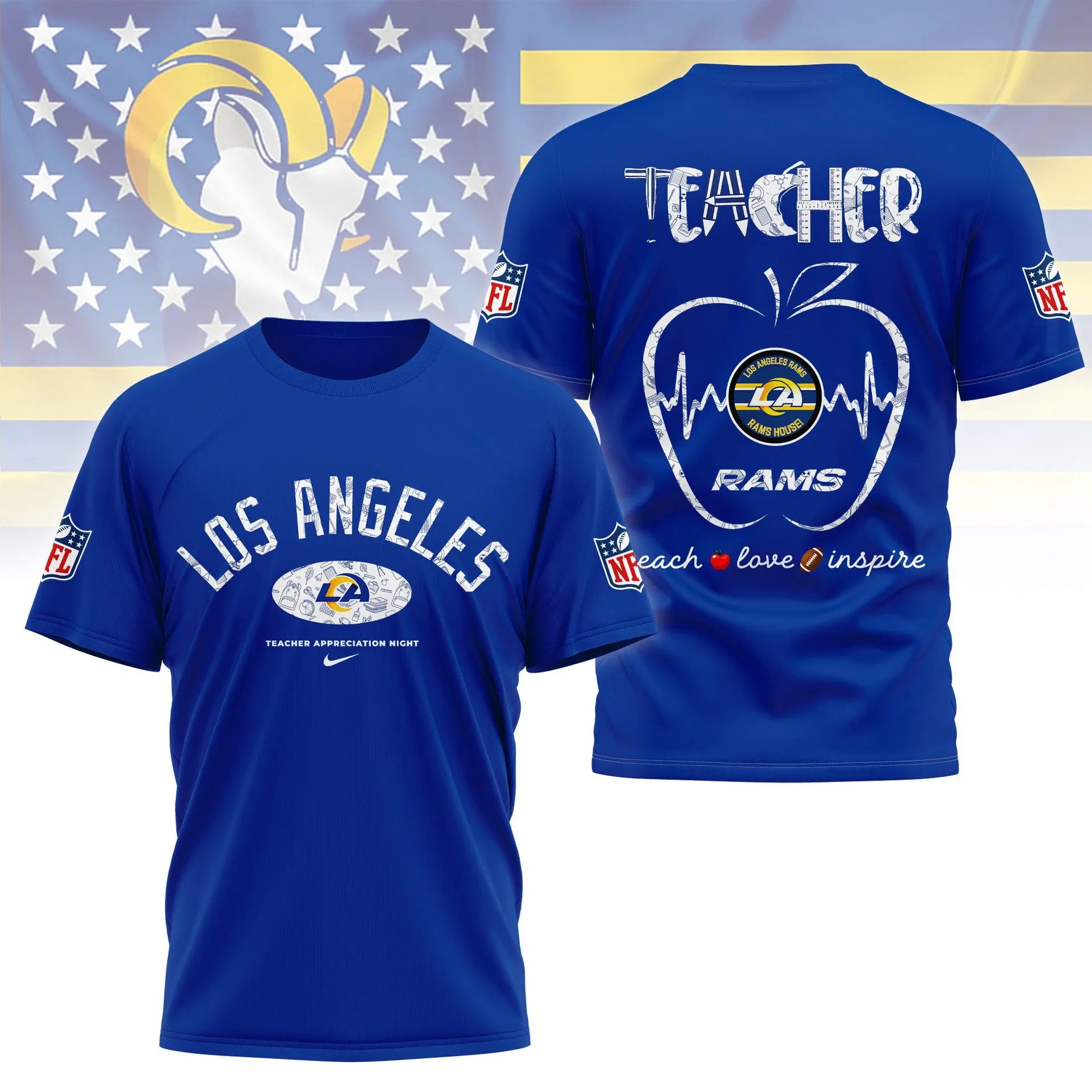 Los Angeles Rams |PREMIUM 3D TEACHER APPRECIATION DAY SHIRT NY – HuddleStyle.com - Image 5