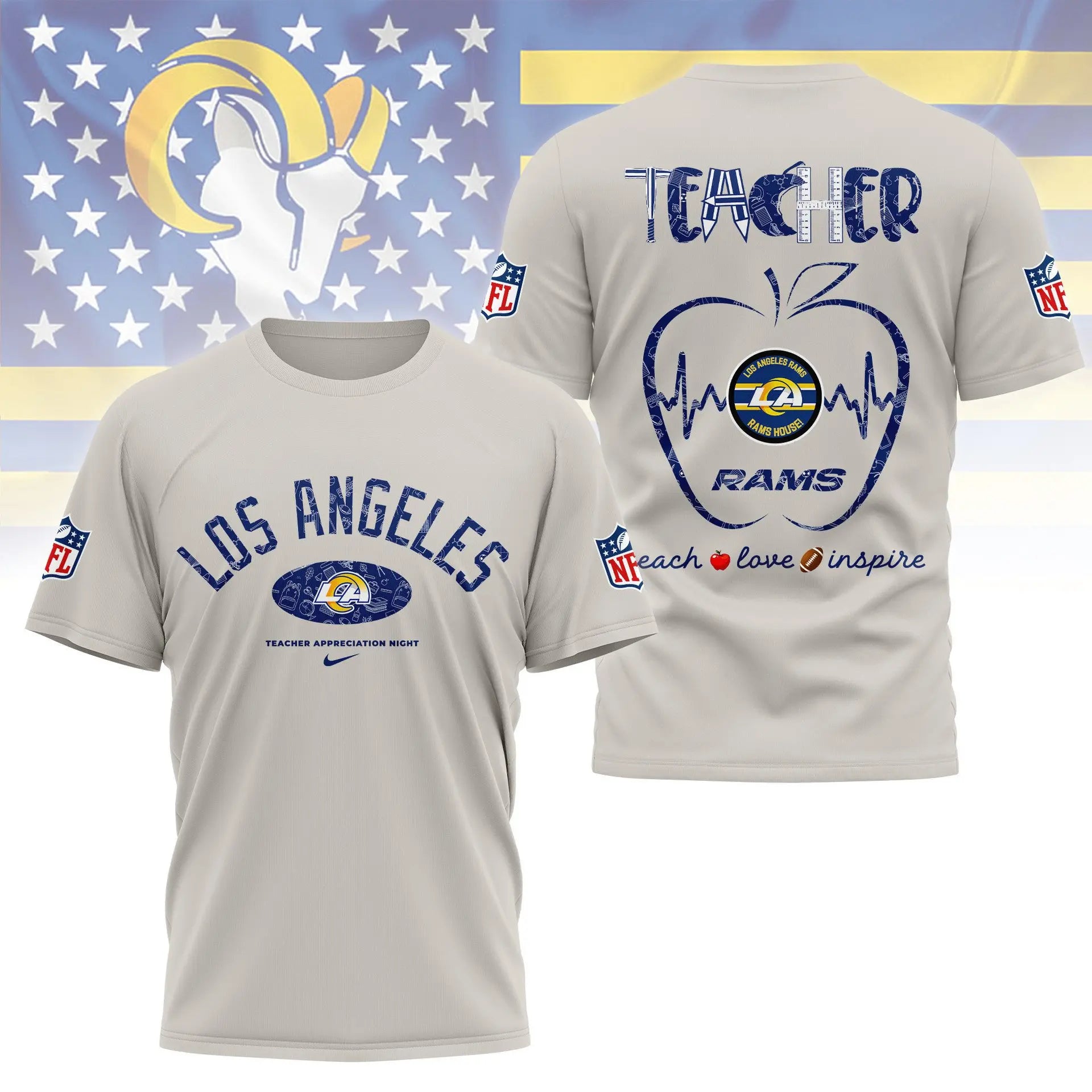 Los Angeles Rams |PREMIUM 3D TEACHER APPRECIATION DAY SHIRT NY – HuddleStyle.com - Image 2