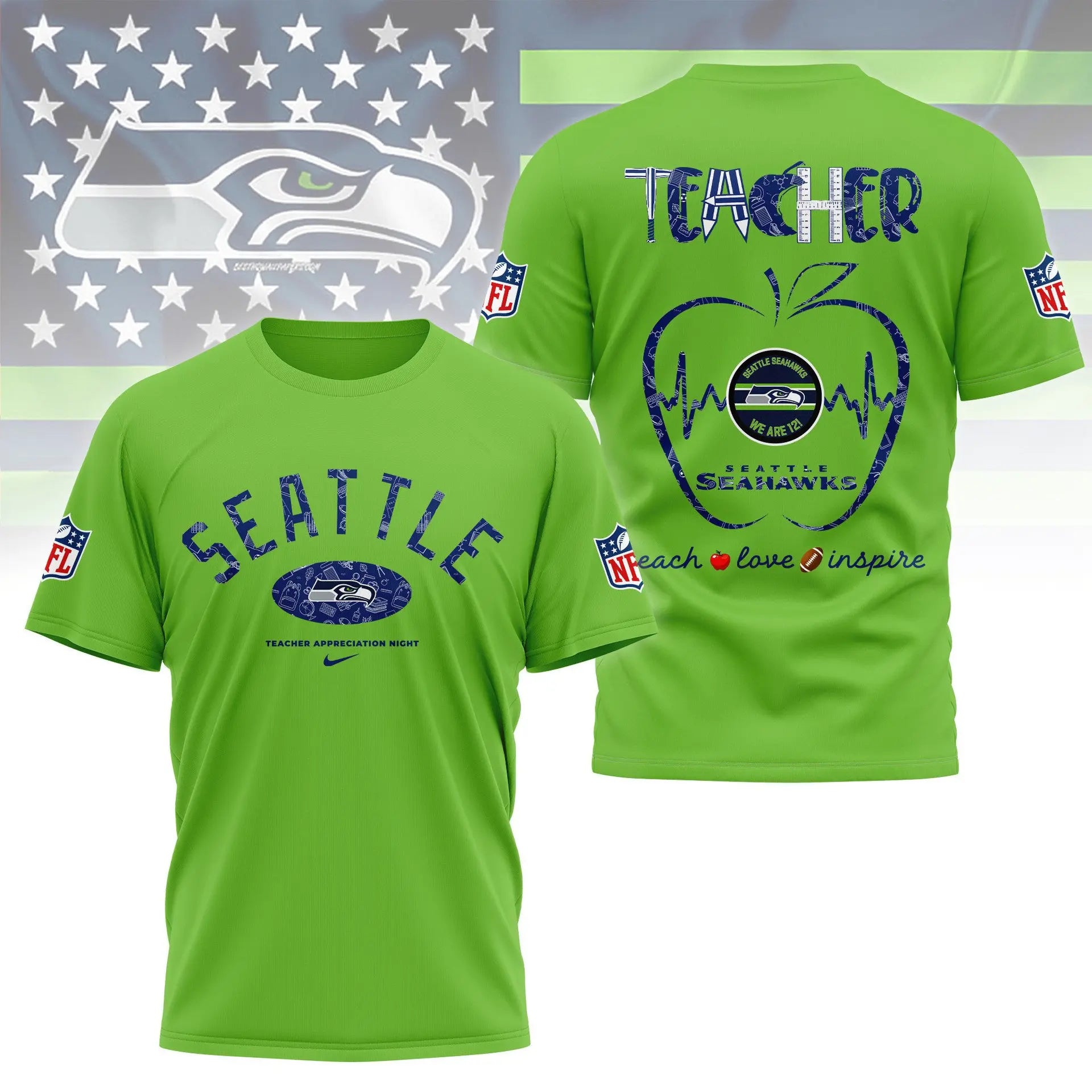 Seattle Seahawks |PREMIUM 3D TEACHER APPRECIATION DAY SHIRT NY – HuddleStyle.com - Image 4