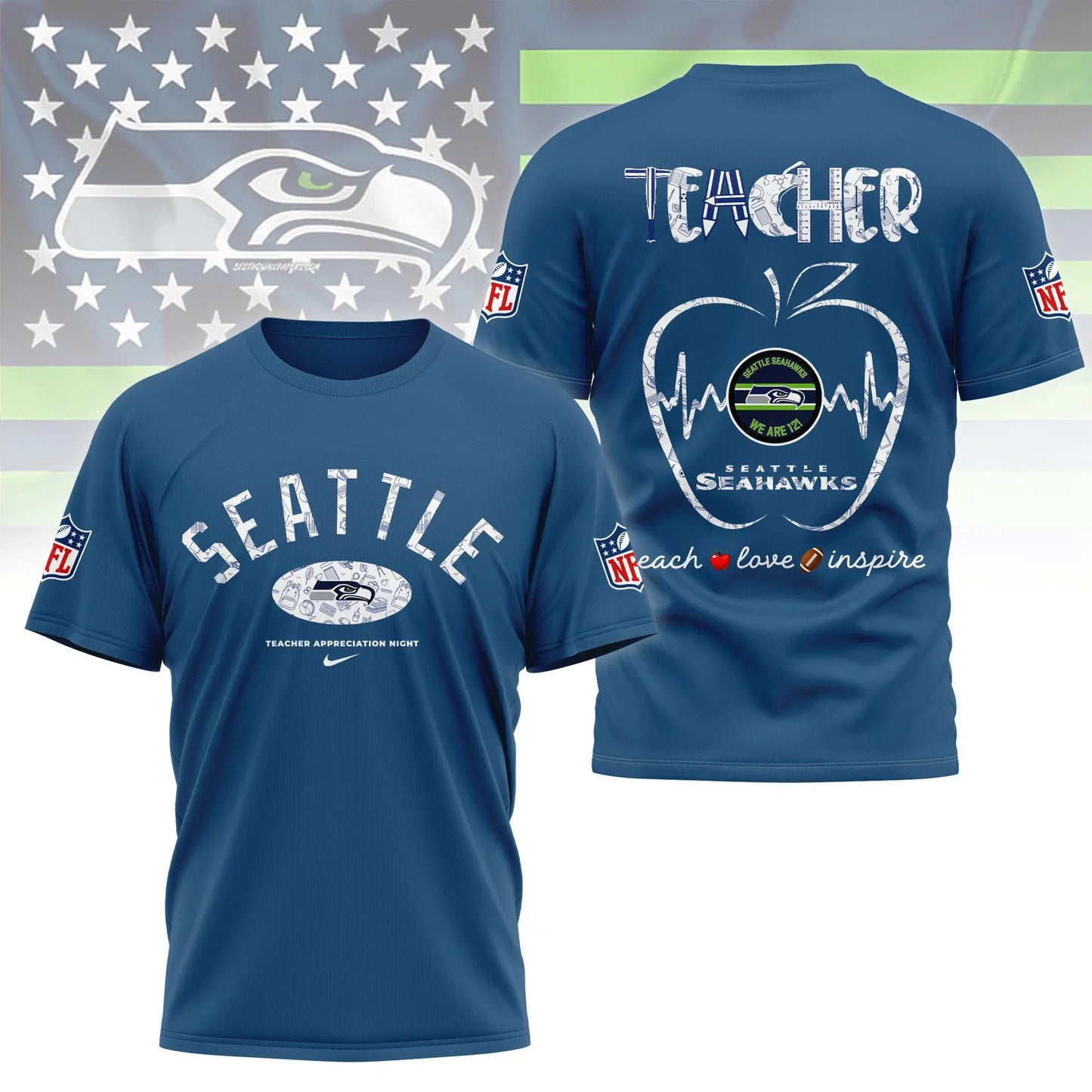 Seattle Seahawks |PREMIUM 3D TEACHER APPRECIATION DAY SHIRT NY – HuddleStyle.com - Image 5