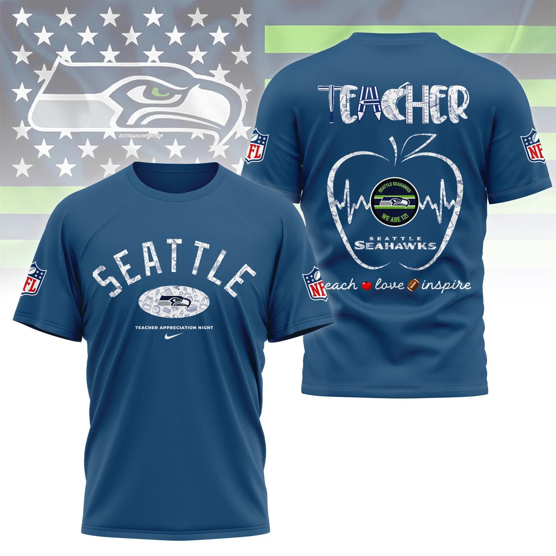 Seattle Seahawks |PREMIUM 3D TEACHER APPRECIATION DAY SHIRT NY – HuddleStyle.com - Image 5