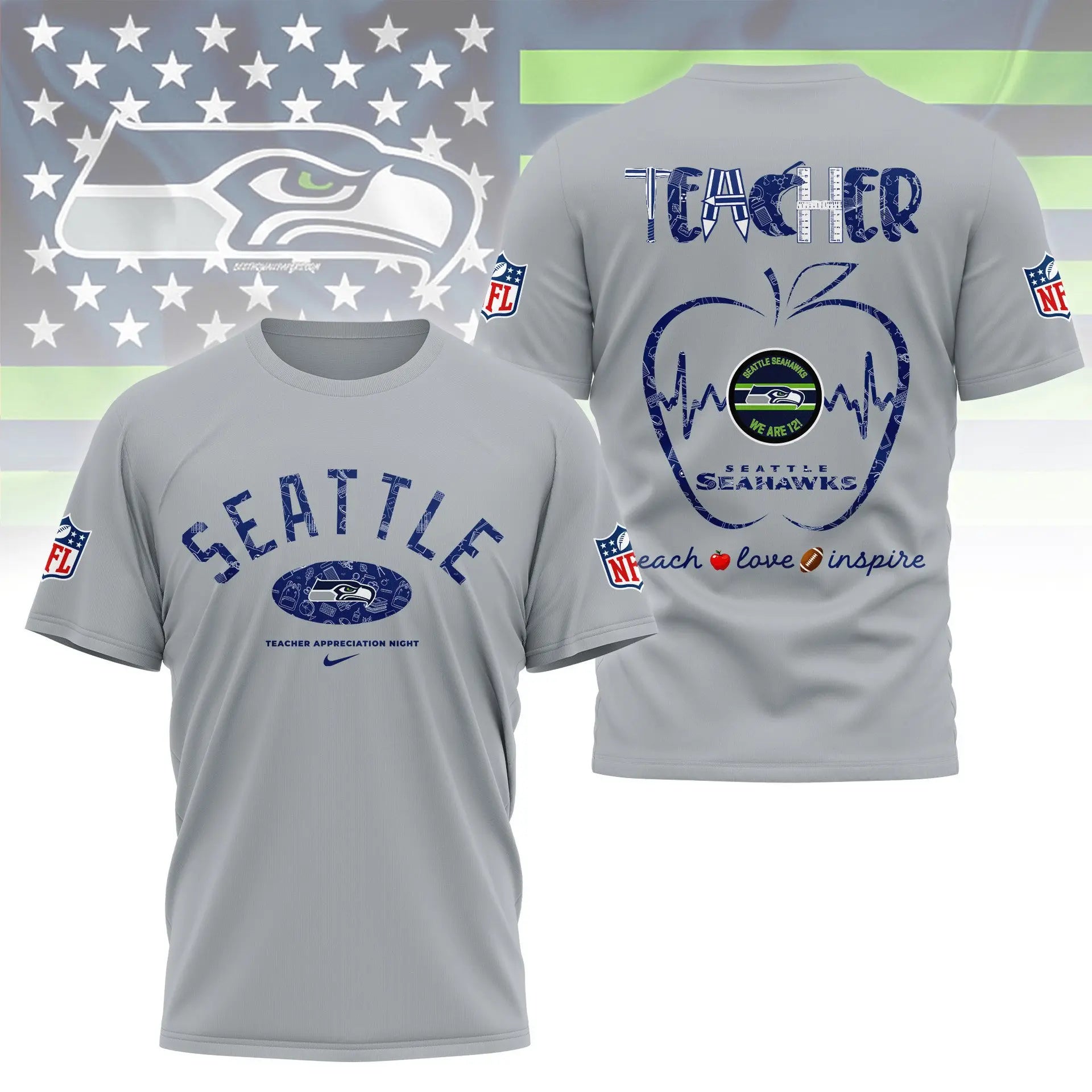 Seattle Seahawks |PREMIUM 3D TEACHER APPRECIATION DAY SHIRT NY – HuddleStyle.com - Image 3
