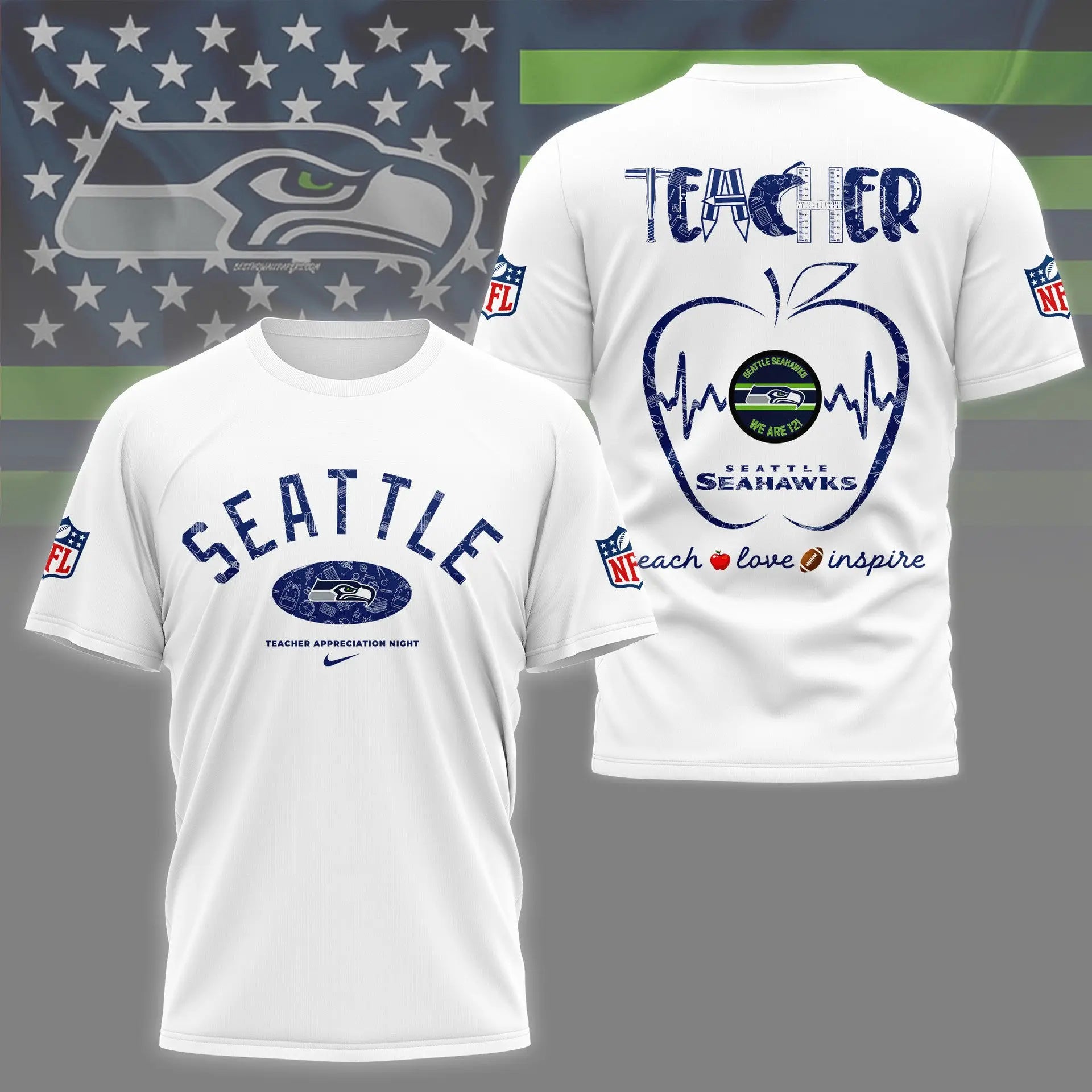 Seattle Seahawks |PREMIUM 3D TEACHER APPRECIATION DAY SHIRT NY – HuddleStyle.com - Image 6