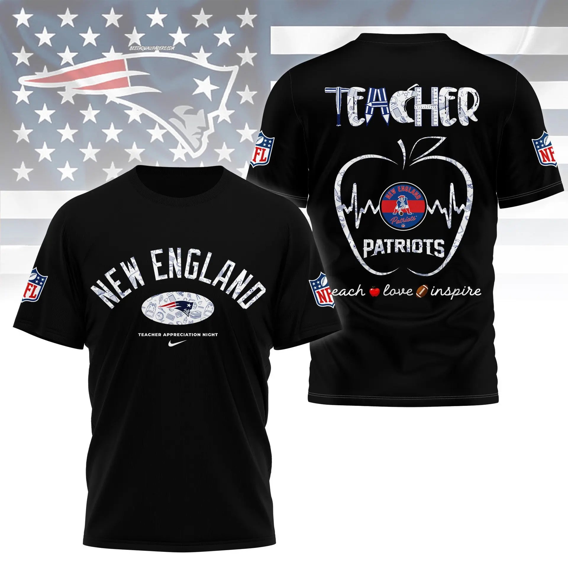New England Patriots |PREMIUM 3D TEACHER APPRECIATION DAY SHIRT NY – HuddleStyle.com - Image 4