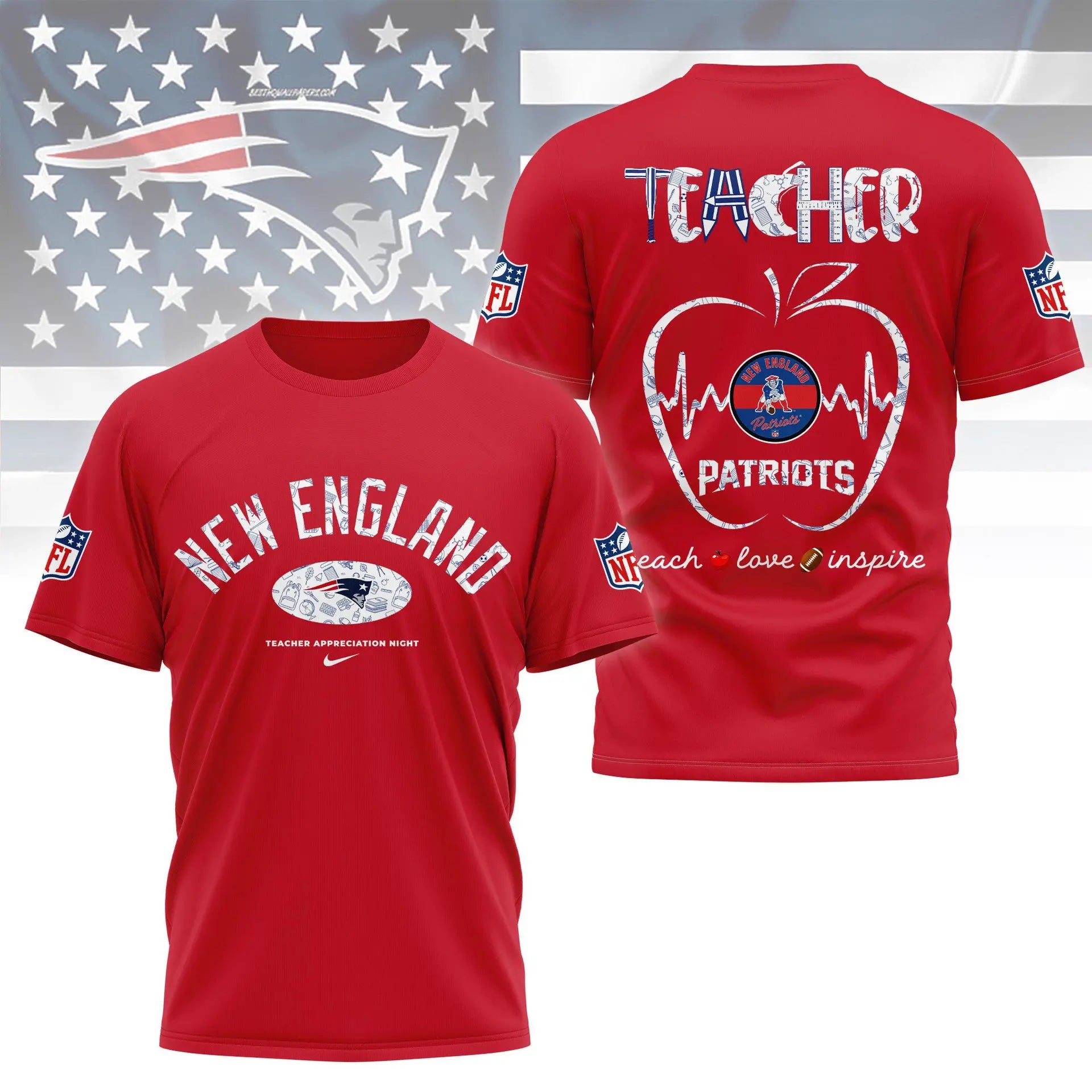 New England Patriots |PREMIUM 3D TEACHER APPRECIATION DAY SHIRT NY – HuddleStyle.com - Main