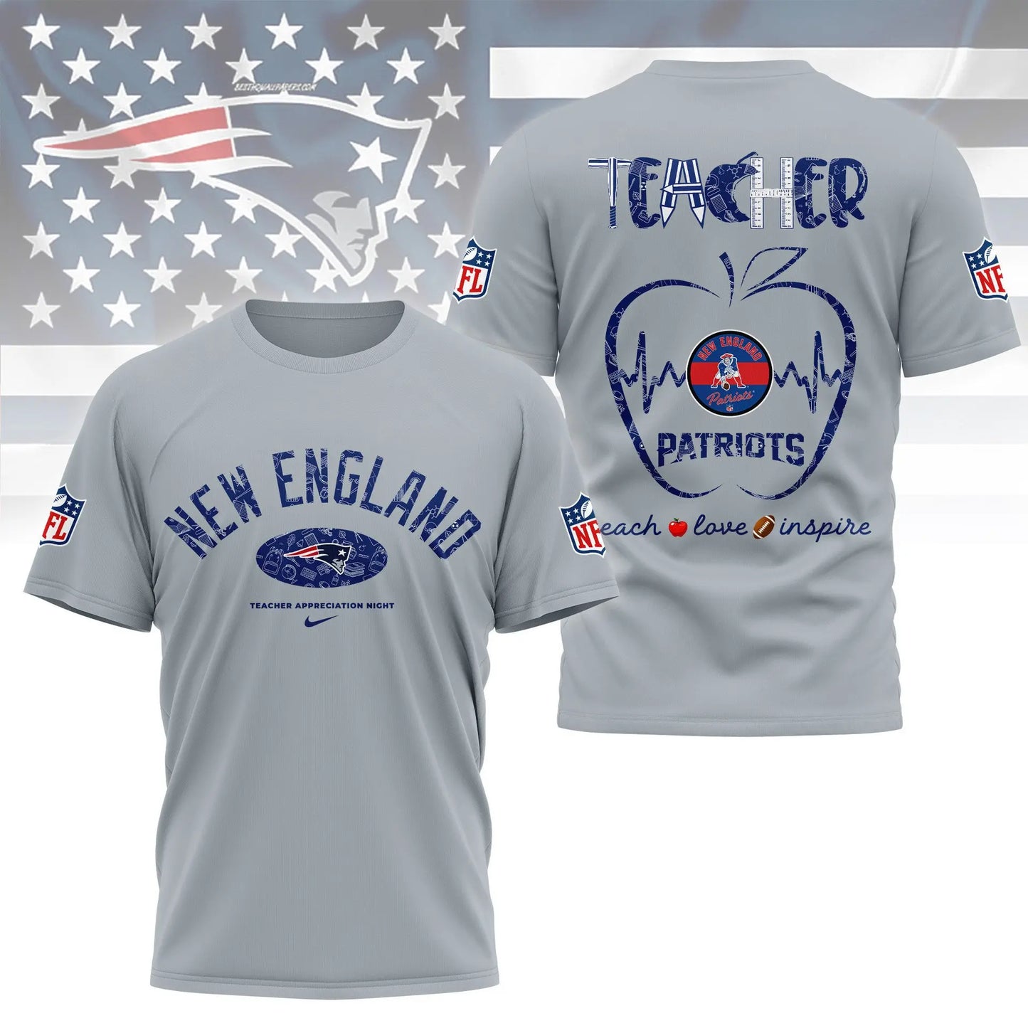 New England Patriots |PREMIUM 3D TEACHER APPRECIATION DAY SHIRT NY – HuddleStyle.com - Image 2