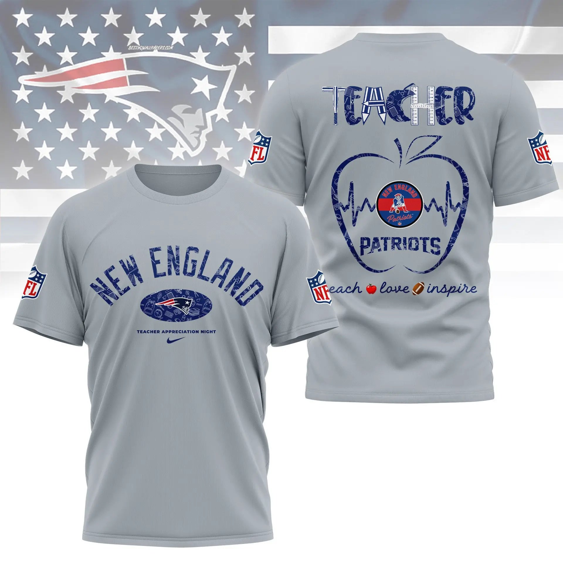 New England Patriots |PREMIUM 3D TEACHER APPRECIATION DAY SHIRT NY – HuddleStyle.com - Image 2