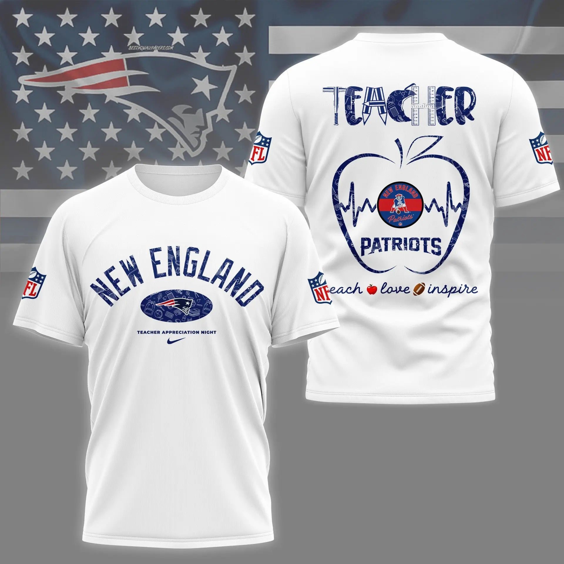 New England Patriots |PREMIUM 3D TEACHER APPRECIATION DAY SHIRT NY – HuddleStyle.com - Image 5