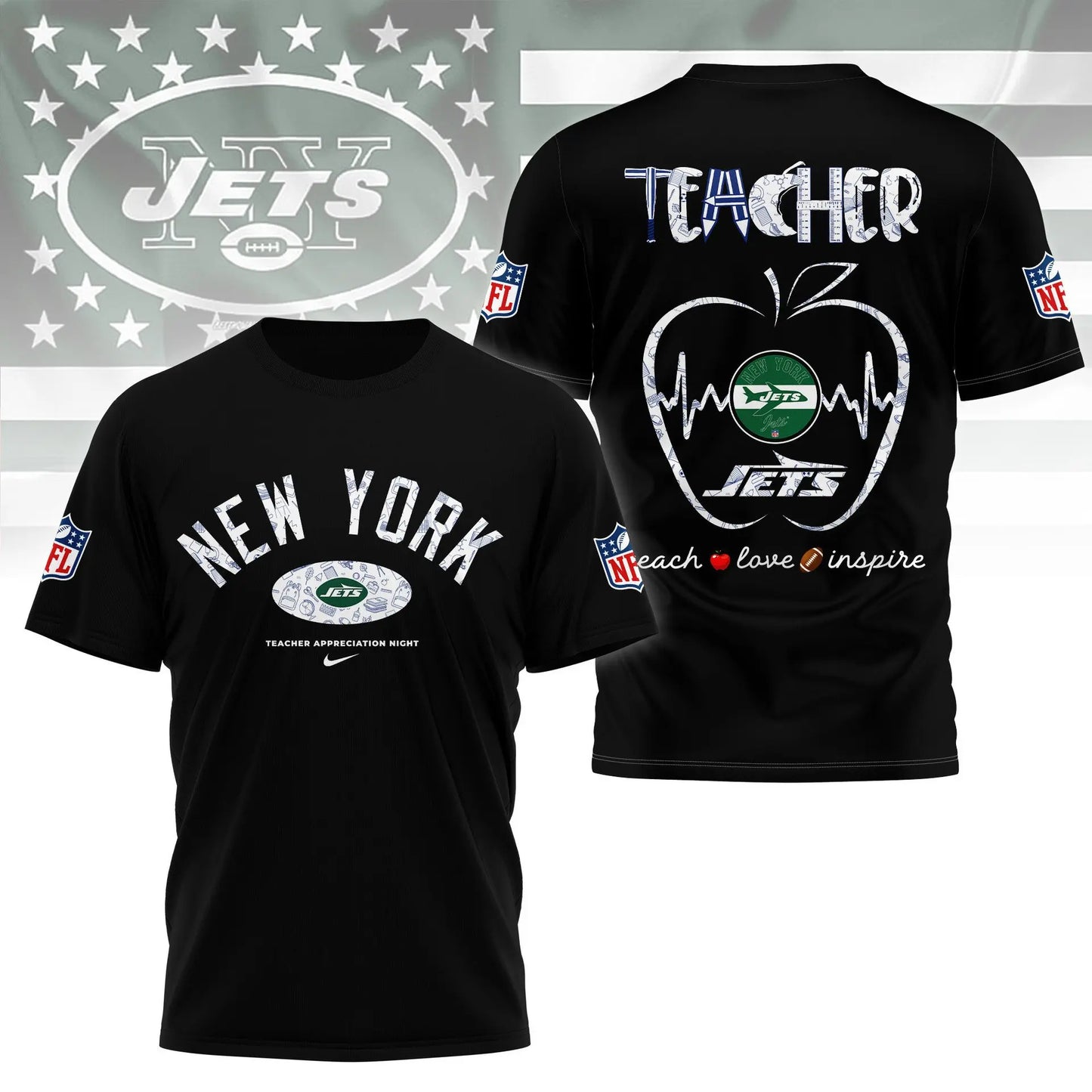 New York Jets |PREMIUM 3D TEACHER APPRECIATION DAY SHIRT NY – HuddleStyle.com - Image 3