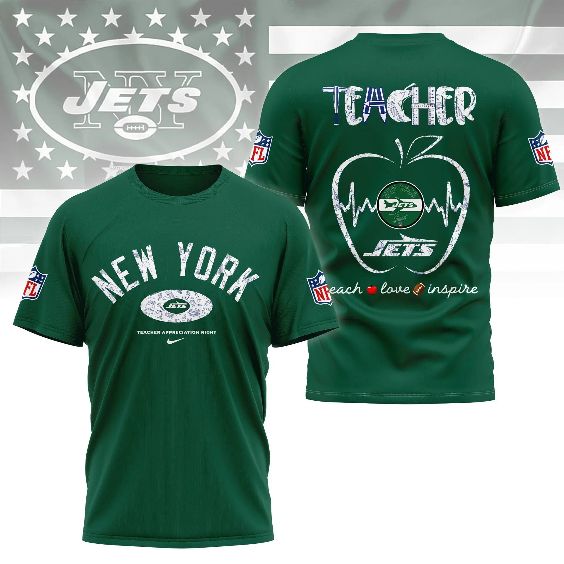 New York Jets |PREMIUM 3D TEACHER APPRECIATION DAY SHIRT NY – HuddleStyle.com - Main