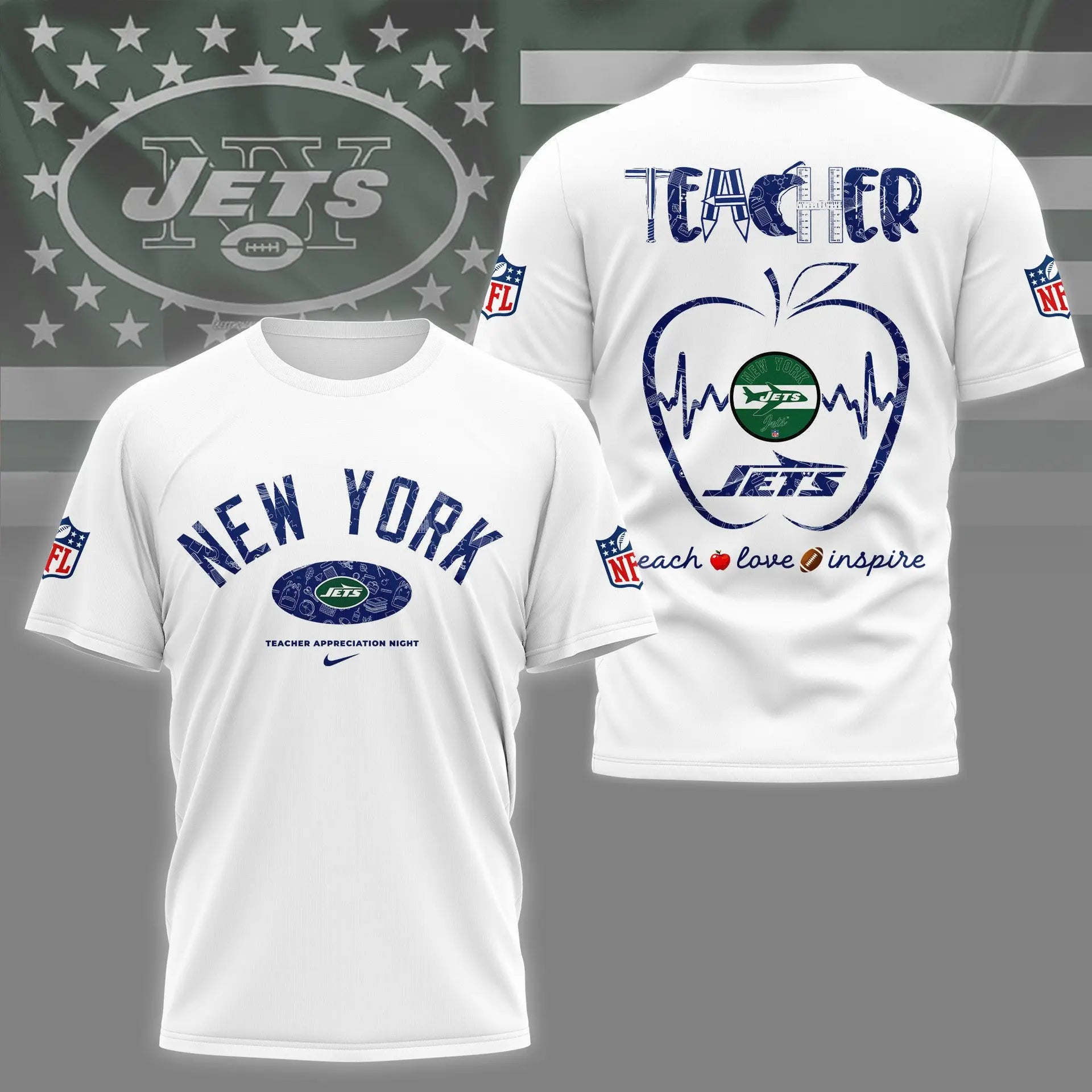 New York Jets |PREMIUM 3D TEACHER APPRECIATION DAY SHIRT NY – HuddleStyle.com - Image 2