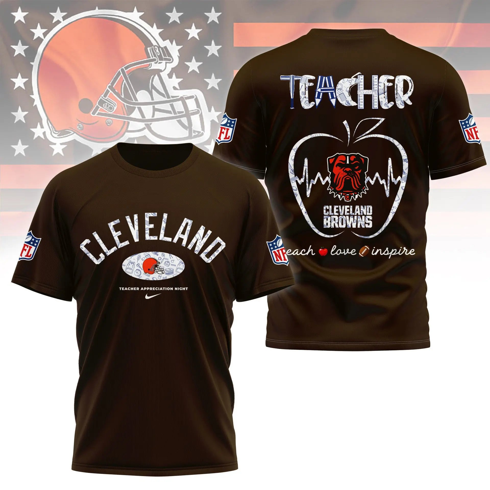 Cleveland Browns |PREMIUM 3D TEACHER APPRECIATION DAY SHIRT NY – HuddleStyle.com - Image 2