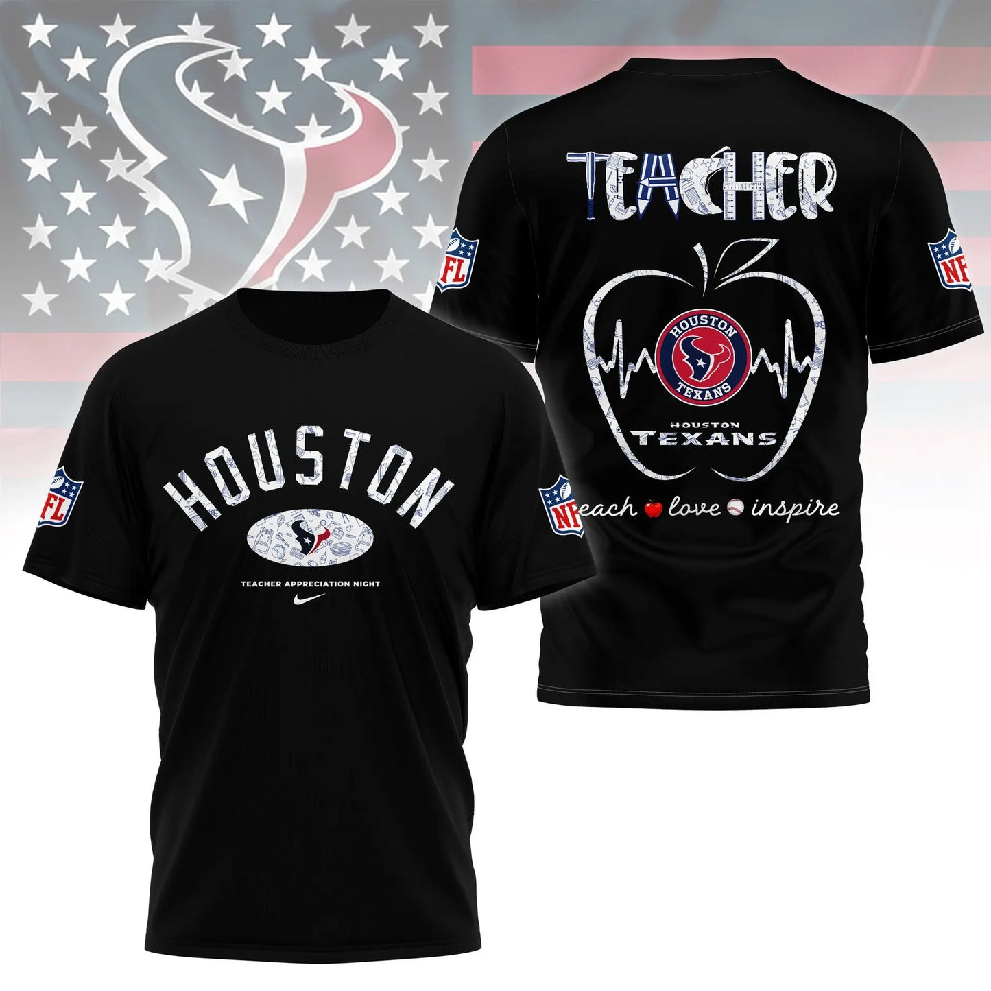 Houston Texans |PREMIUM 3D TEACHER APPRECIATION DAY SHIRT NY – HuddleStyle.com - Image 4