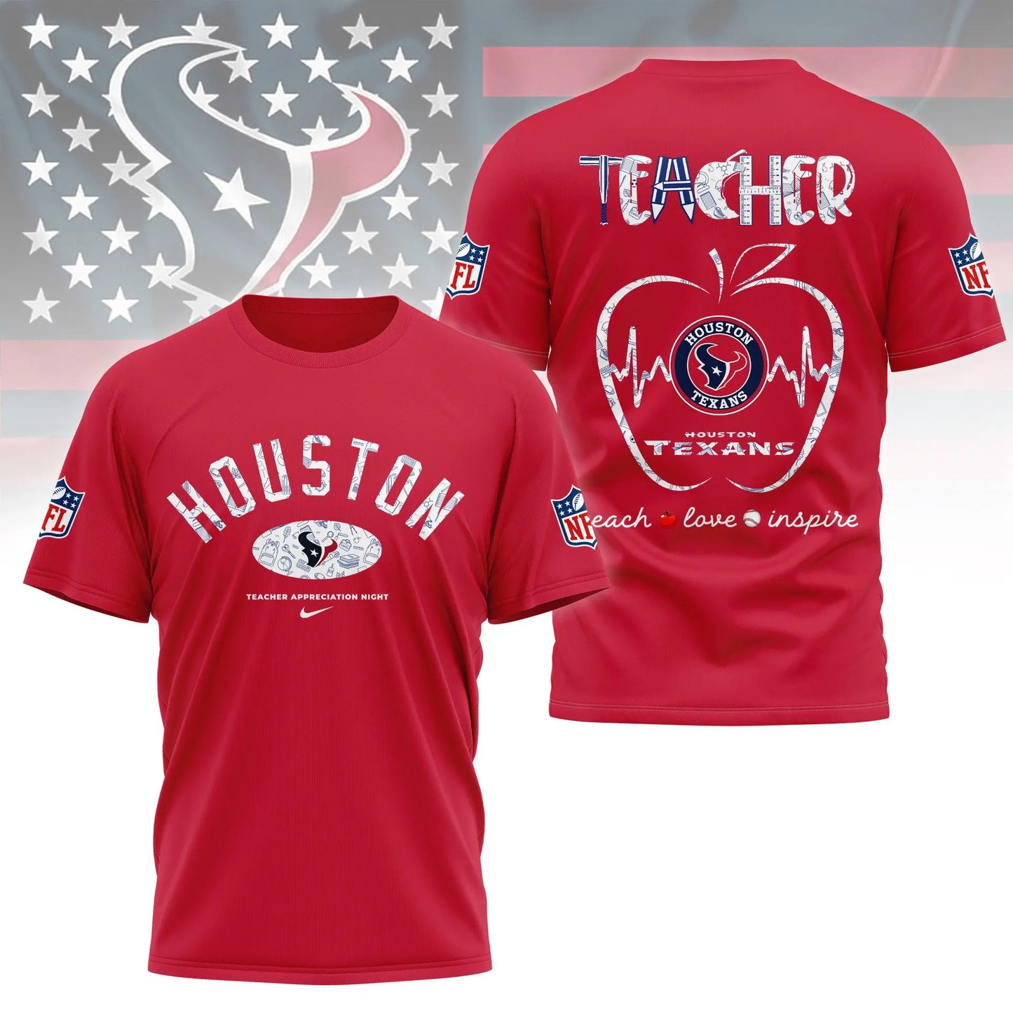 Houston Texans |PREMIUM 3D TEACHER APPRECIATION DAY SHIRT NY – HuddleStyle.com - Image 3