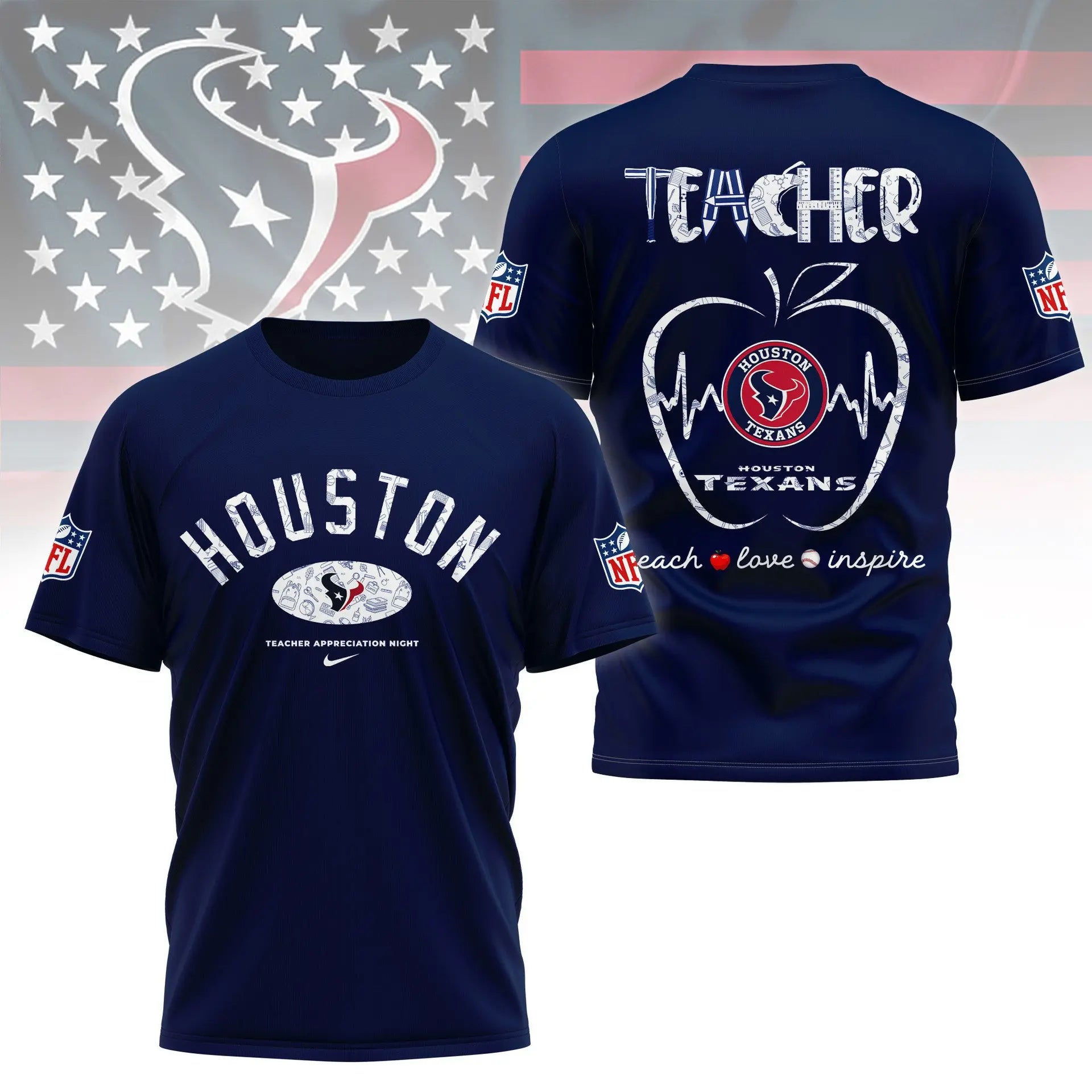 Houston Texans |PREMIUM 3D TEACHER APPRECIATION DAY SHIRT NY – HuddleStyle.com - Main