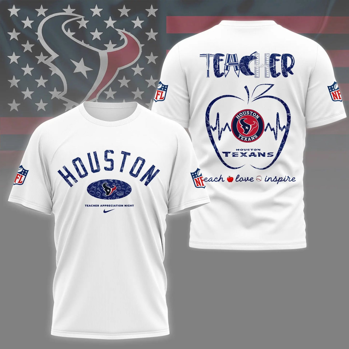 Houston Texans |PREMIUM 3D TEACHER APPRECIATION DAY SHIRT NY – HuddleStyle.com - Image 2
