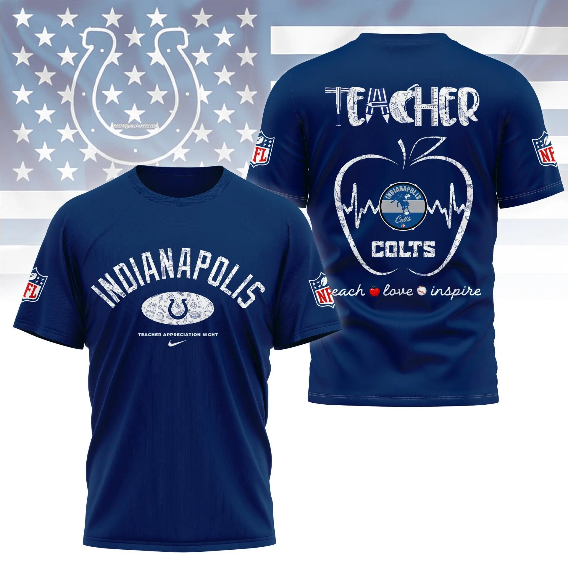 Indianapolis Colts |PREMIUM 3D TEACHER APPRECIATION DAY SHIRT NY – HuddleStyle.com - Image 3