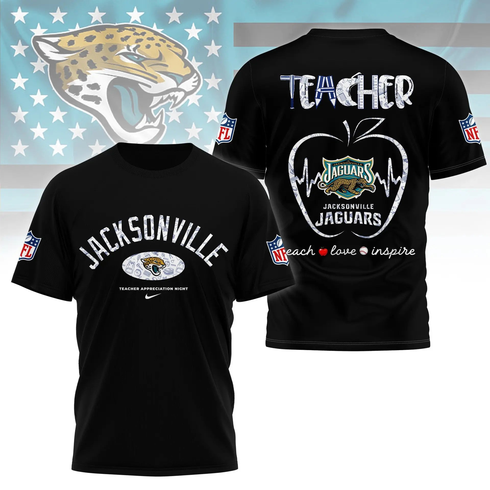 Jacksonville Jaguars |PREMIUM 3D TEACHER APPRECIATION DAY SHIRT NY – HuddleStyle.com - Image 4