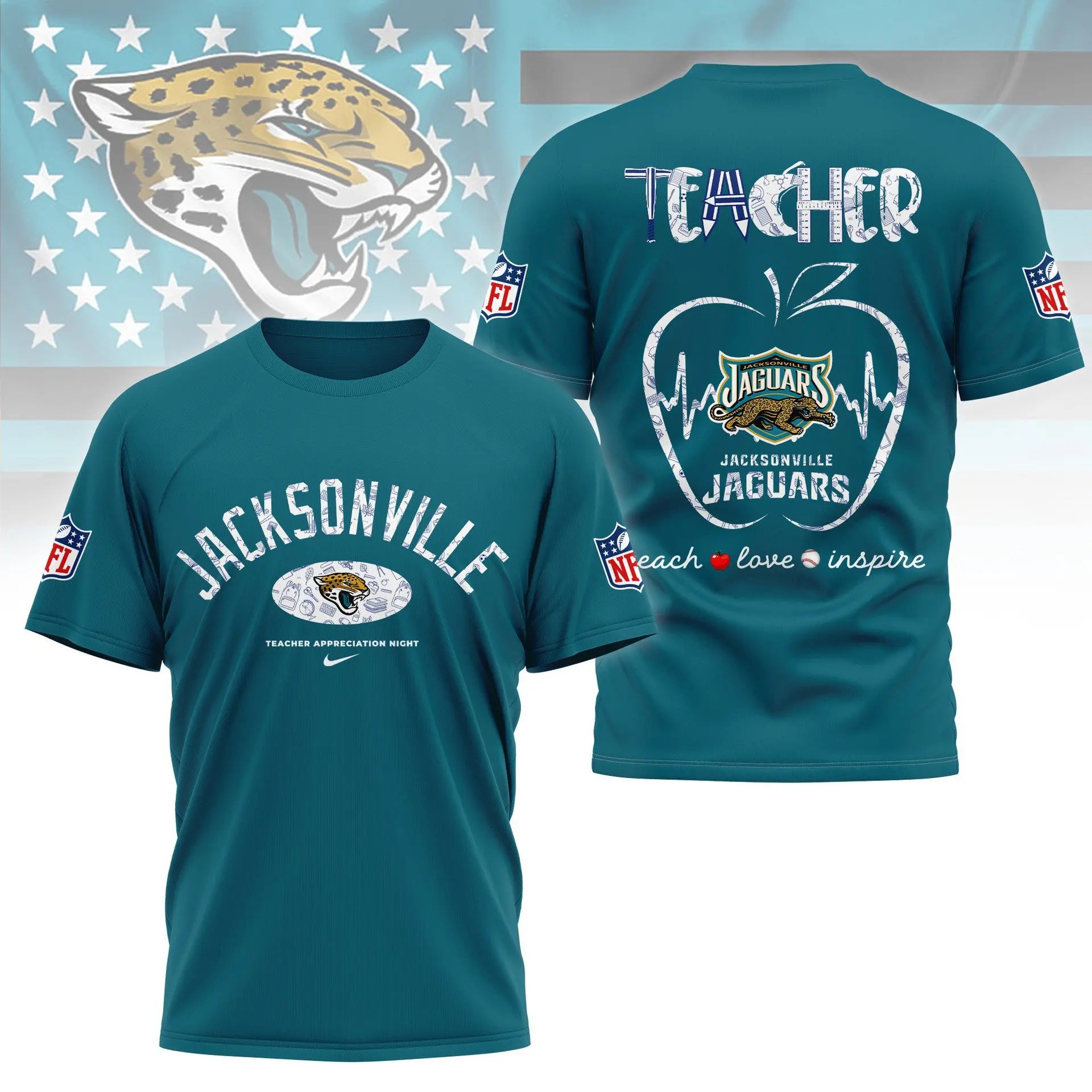 Jacksonville Jaguars |PREMIUM 3D TEACHER APPRECIATION DAY SHIRT NY – HuddleStyle.com - Main
