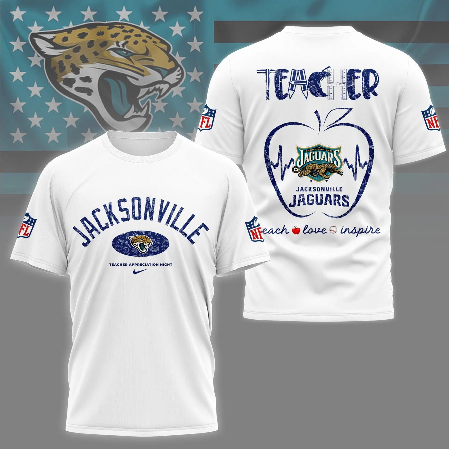 Jacksonville Jaguars |PREMIUM 3D TEACHER APPRECIATION DAY SHIRT NY – HuddleStyle.com - Image 2