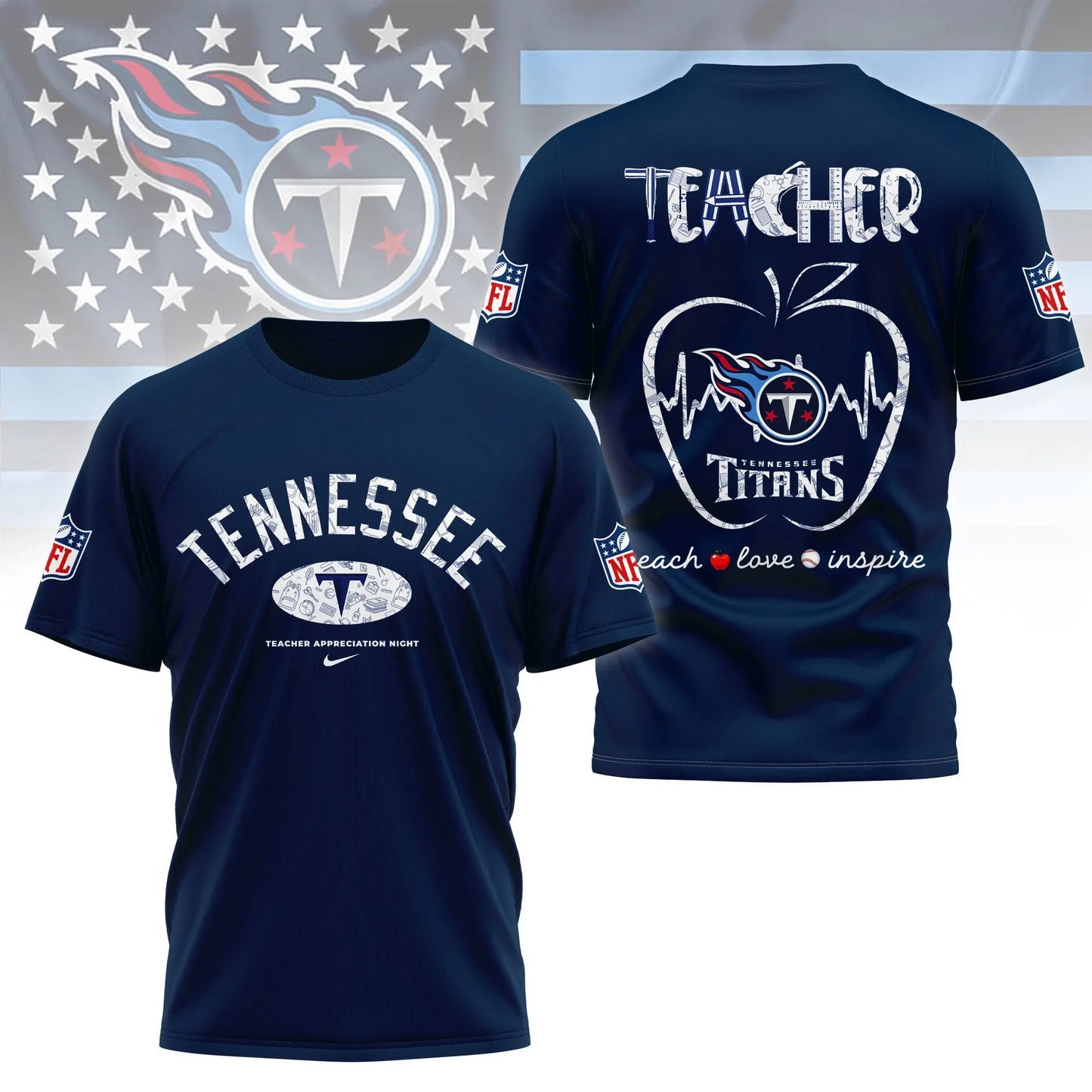 Tennessee Titans |PREMIUM 3D TEACHER APPRECIATION DAY SHIRT NY – HuddleStyle.com - Main