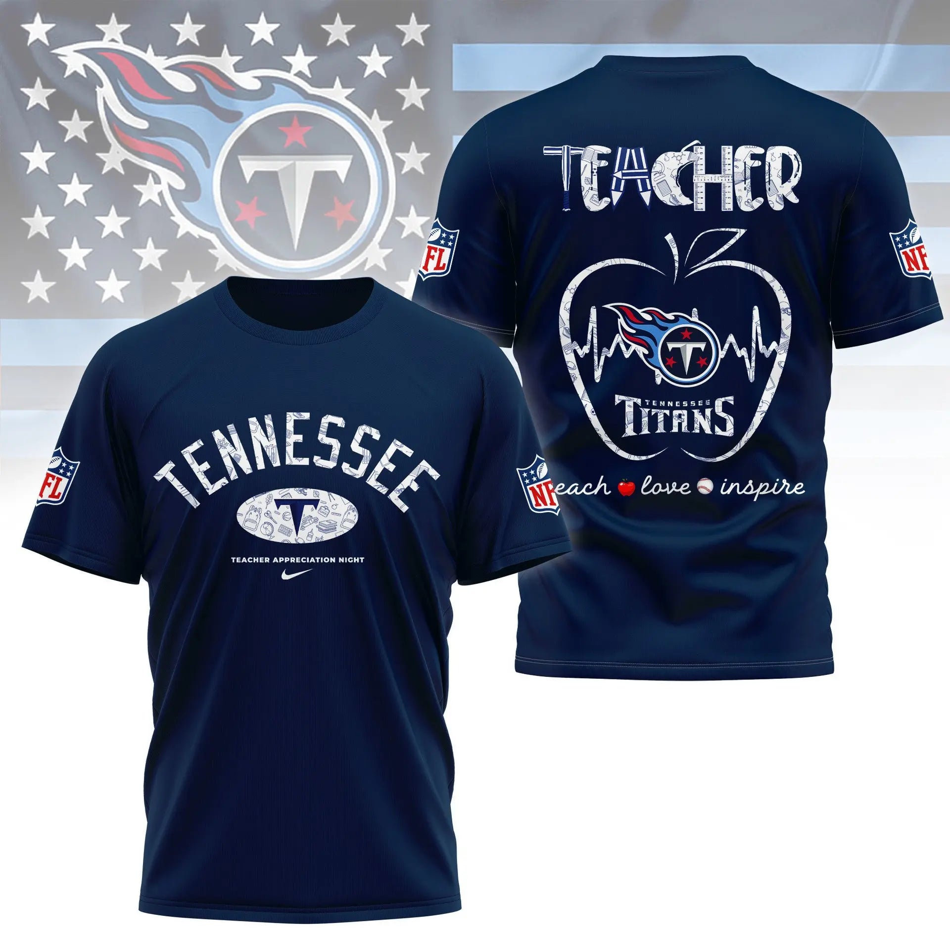Tennessee Titans |PREMIUM 3D TEACHER APPRECIATION DAY SHIRT NY – HuddleStyle.com - Main
