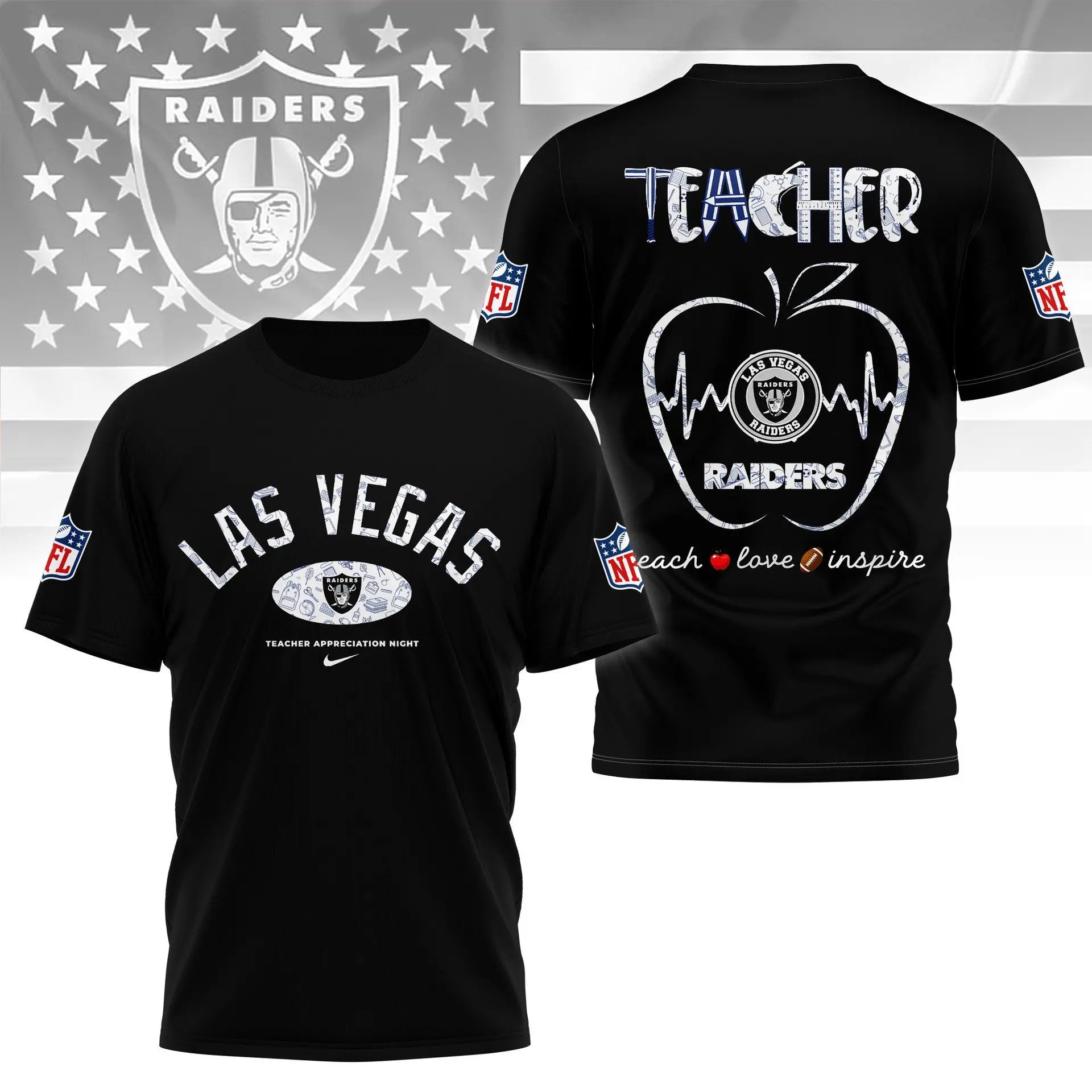Las Vegas Raiders |PREMIUM 3D TEACHER APPRECIATION DAY SHIRT NY – HuddleStyle.com - Image 2