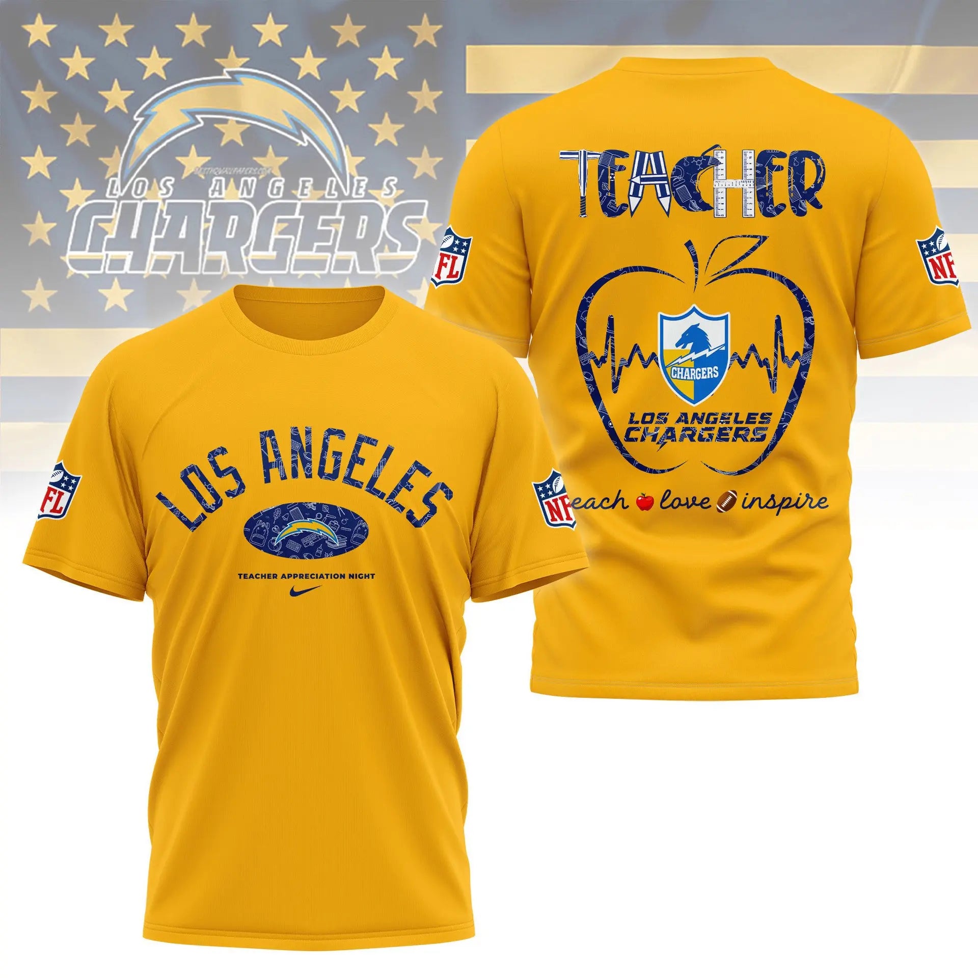 Los Angeles Chargers |PREMIUM 3D TEACHER APPRECIATION DAY SHIRT NY – HuddleStyle.com - Image 3