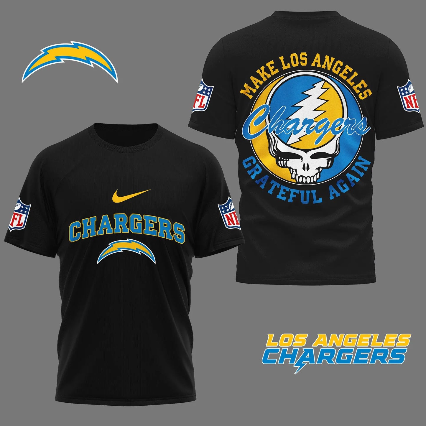 Los Angeles Chargers | Premium Grateful Game Day 3D Shirt NY – HuddleStyle.com - Image 2
