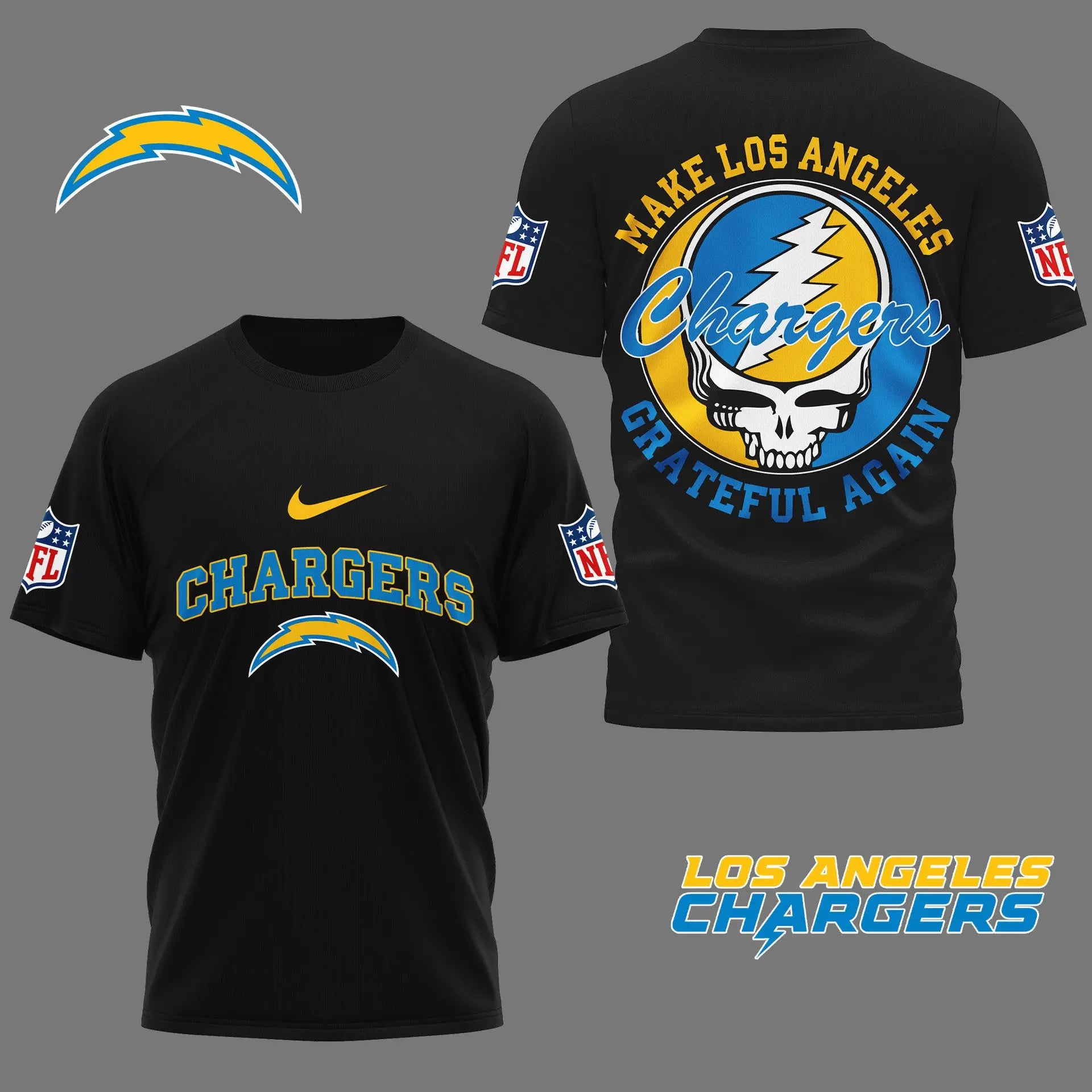 Los Angeles Chargers | Premium Grateful Game Day 3D Shirt NY – HuddleStyle.com - Image 2