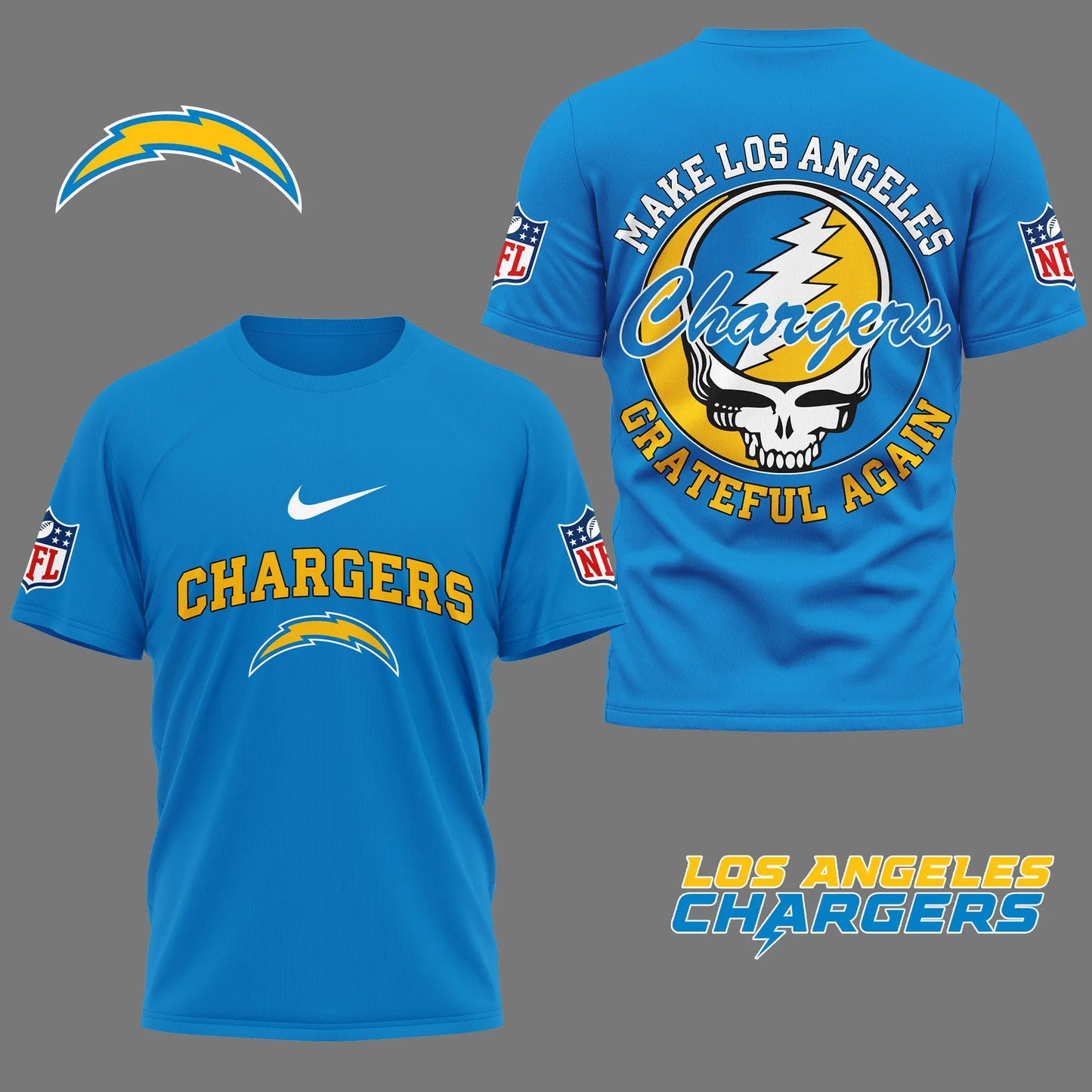 Los Angeles Chargers | Premium Grateful Game Day 3D Shirt NY – HuddleStyle.com - Main