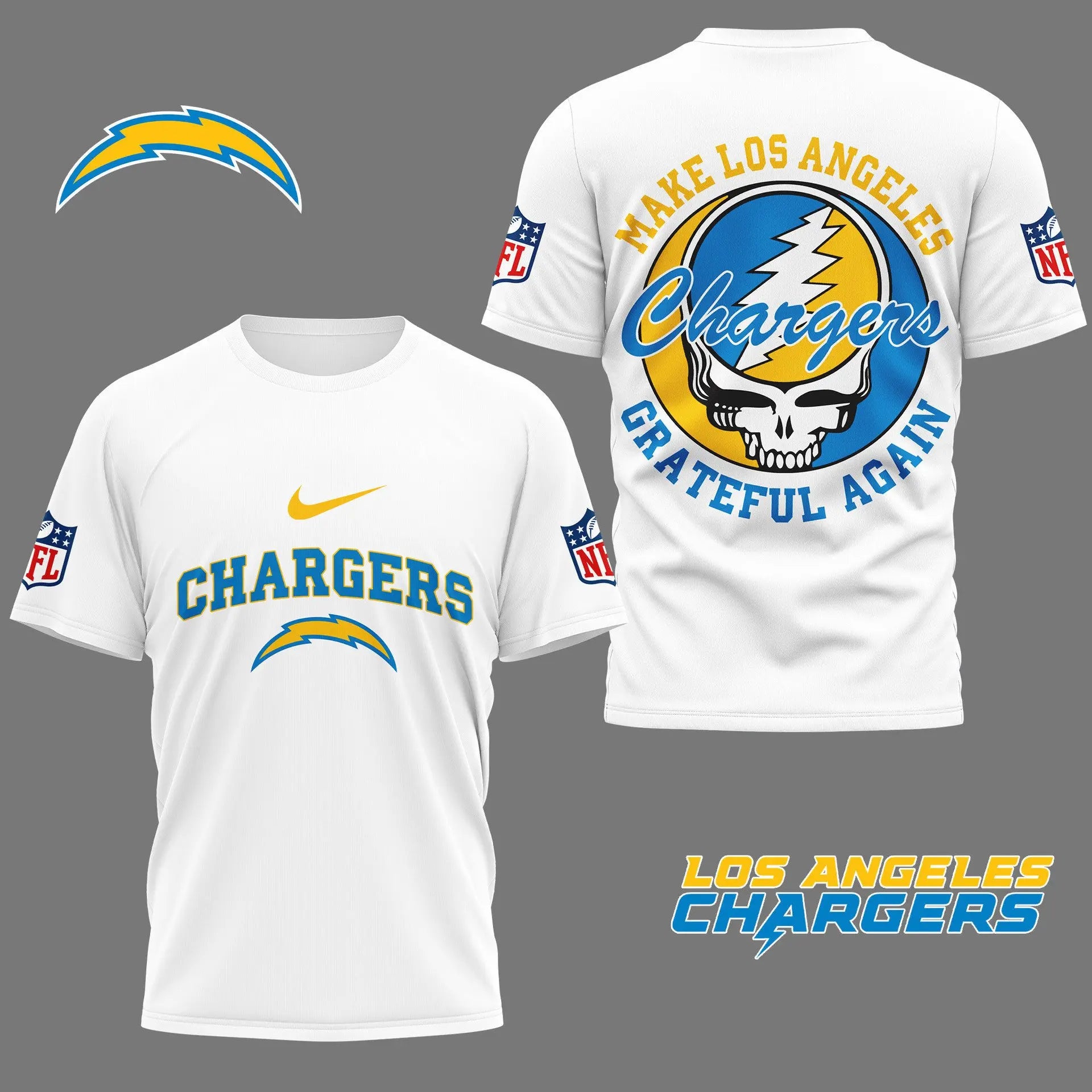 Los Angeles Chargers | Premium Grateful Game Day 3D Shirt NY – HuddleStyle.com - Image 3