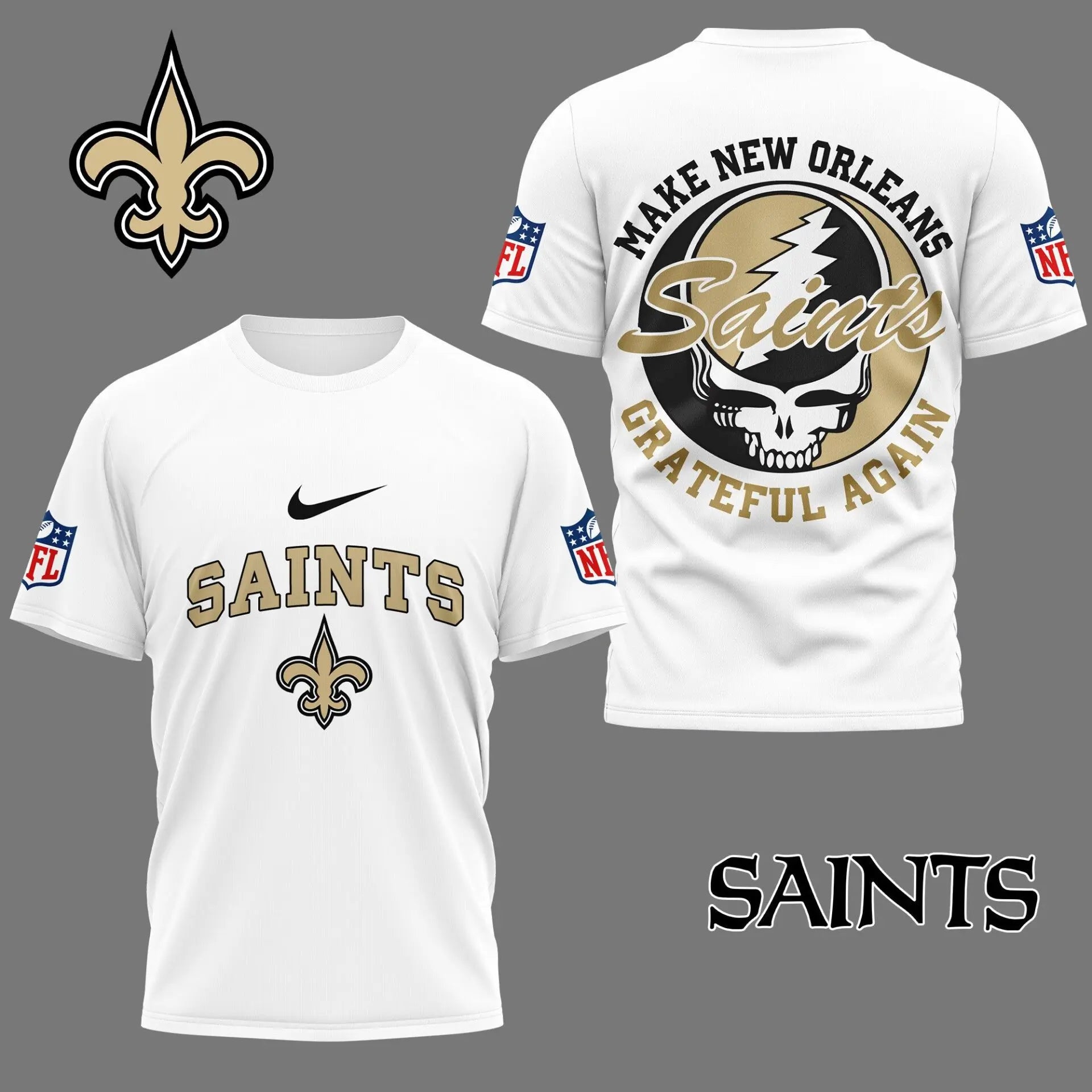 New Orleans Saints | Premium Grateful Game Day 3D Shirt NY – HuddleStyle.com - Image 3
