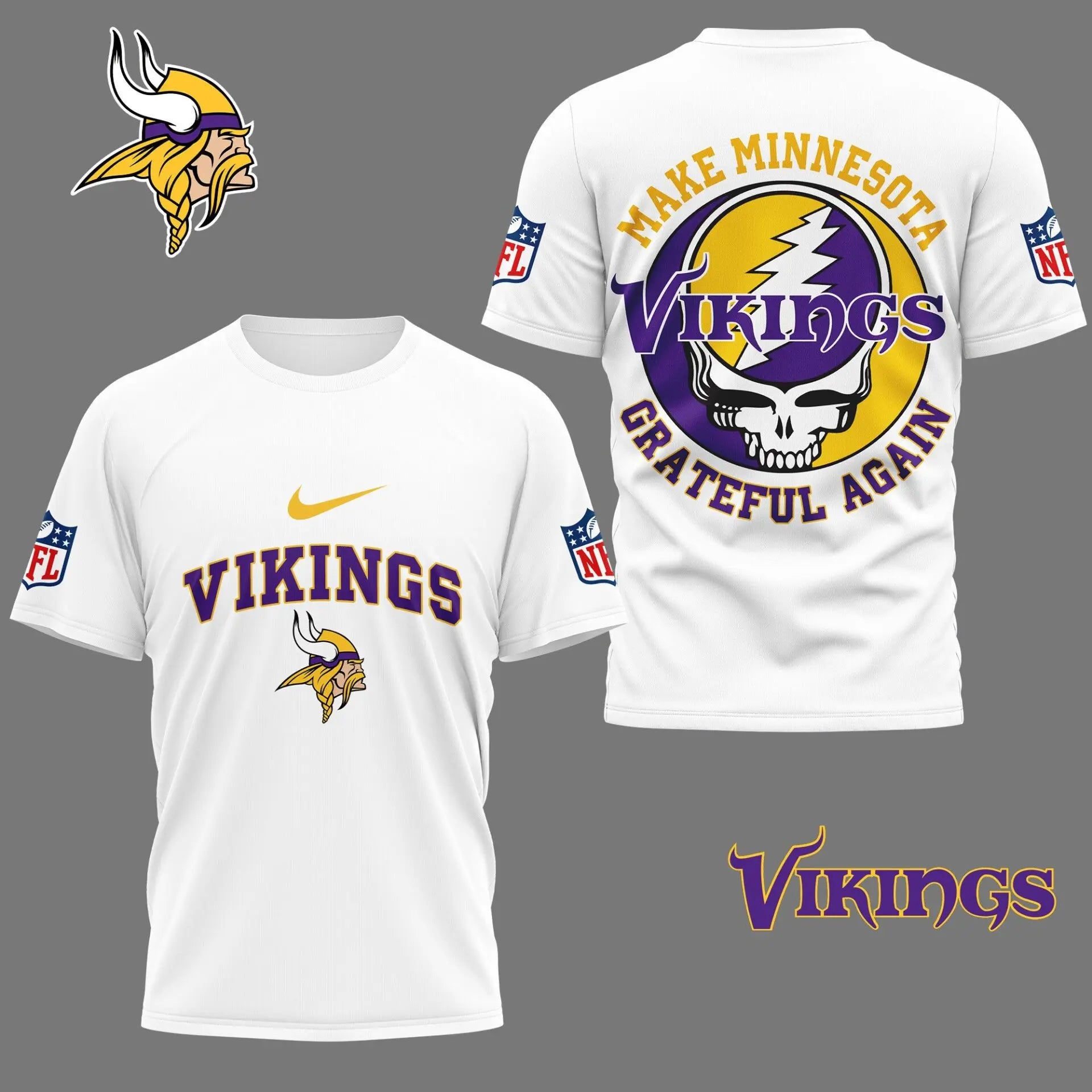 Minnesota Vikings | Premium Grateful Game Day 3D Shirt NY – HuddleStyle.com - Main