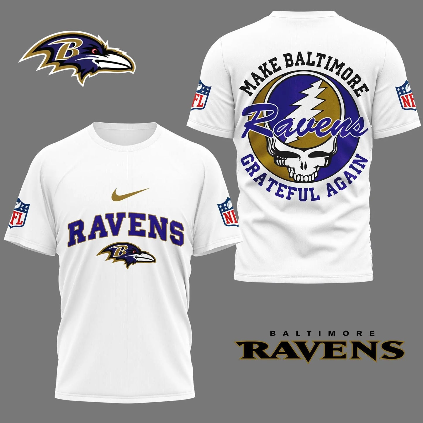 Baltimore Ravens | Premium Grateful Game Day 3D Shirt NY – HuddleStyle.com - Main