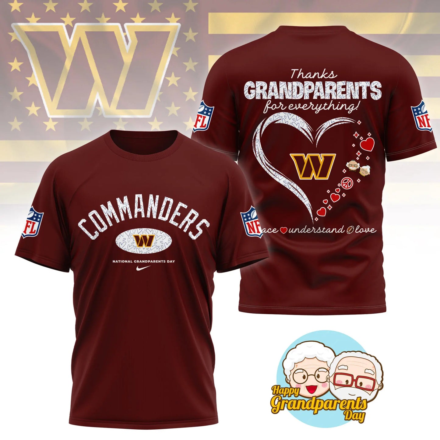 Washington Commanders | Premium National Grandparents Day 3D Shirt NY – HuddleStyle.com - Image 3