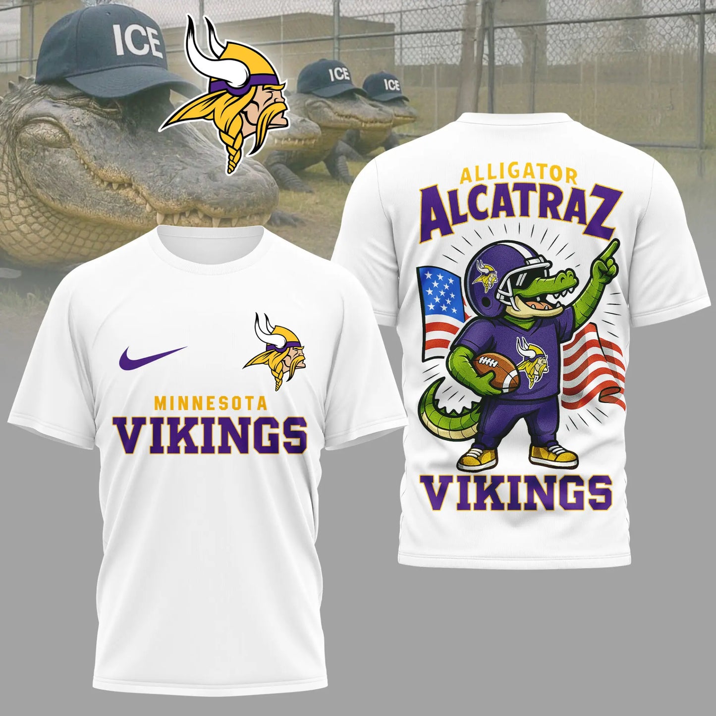 Minnesota Vikings | Premium NFL x Alligator Alcatraz 3D Shirt HI – HuddleStyle.com - Main