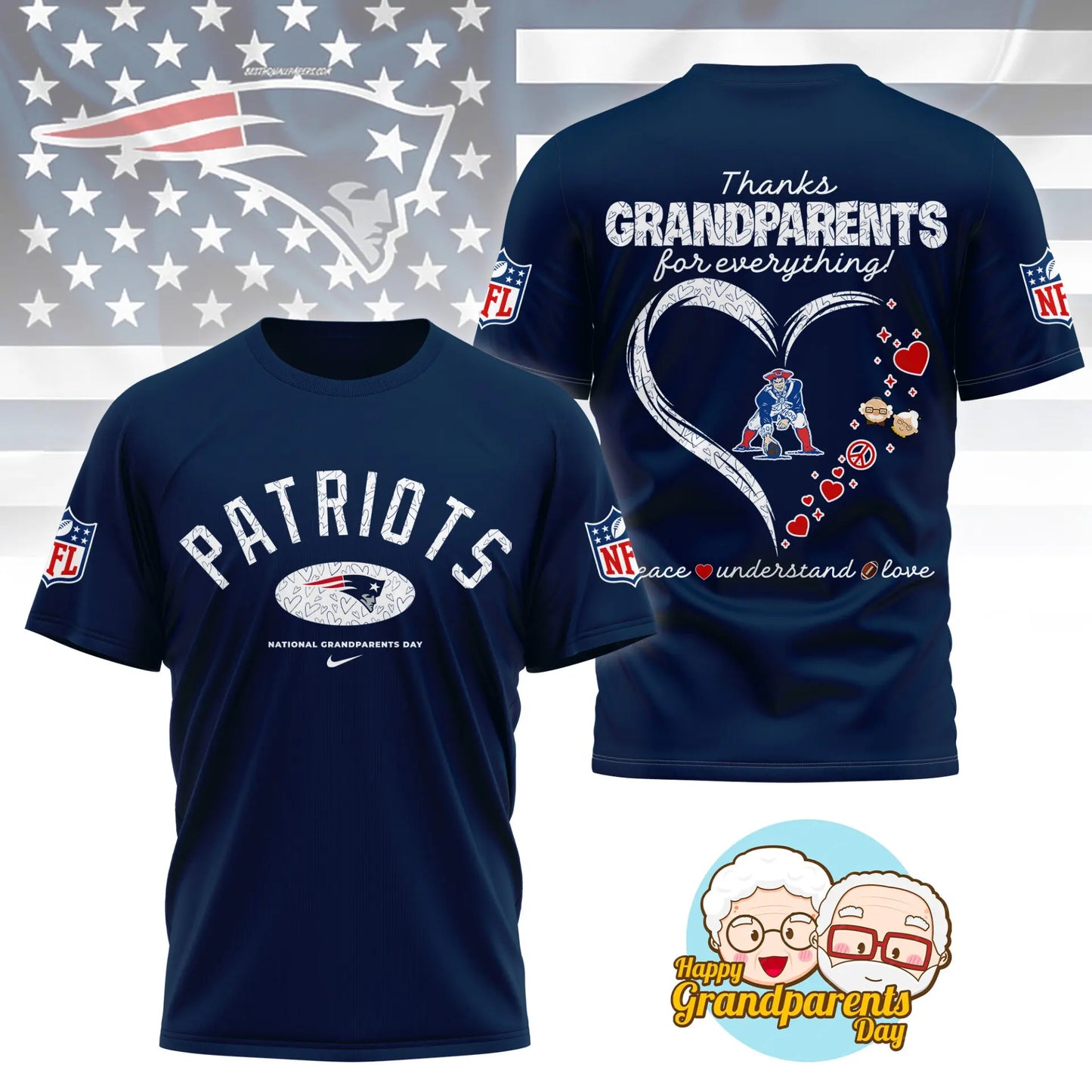 New England Patriots | Premium National Grandparents Day 3D Shirt NY – HuddleStyle.com - Main