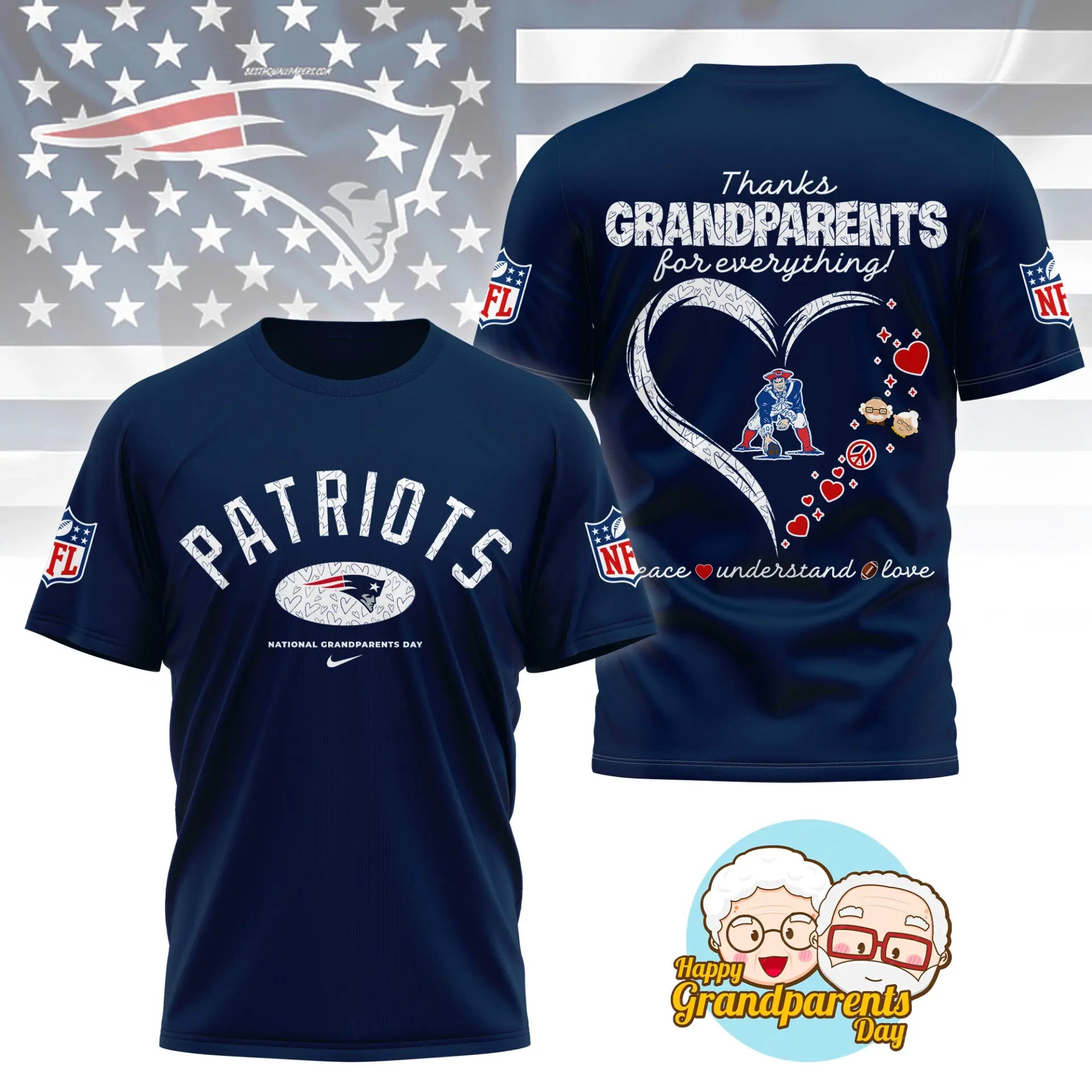 New England Patriots | Premium National Grandparents Day 3D Shirt NY – HuddleStyle.com - Main