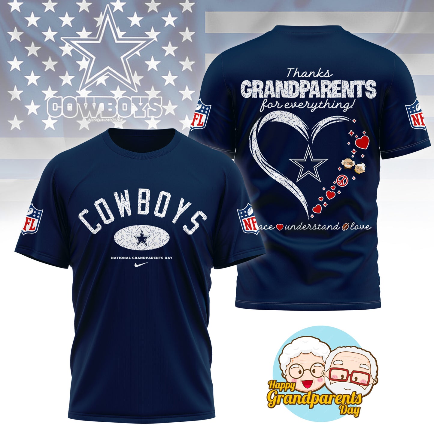 Dallas Cowboys | Premium National Grandparents Day 3D Shirt NY – HuddleStyle.com - Image 2