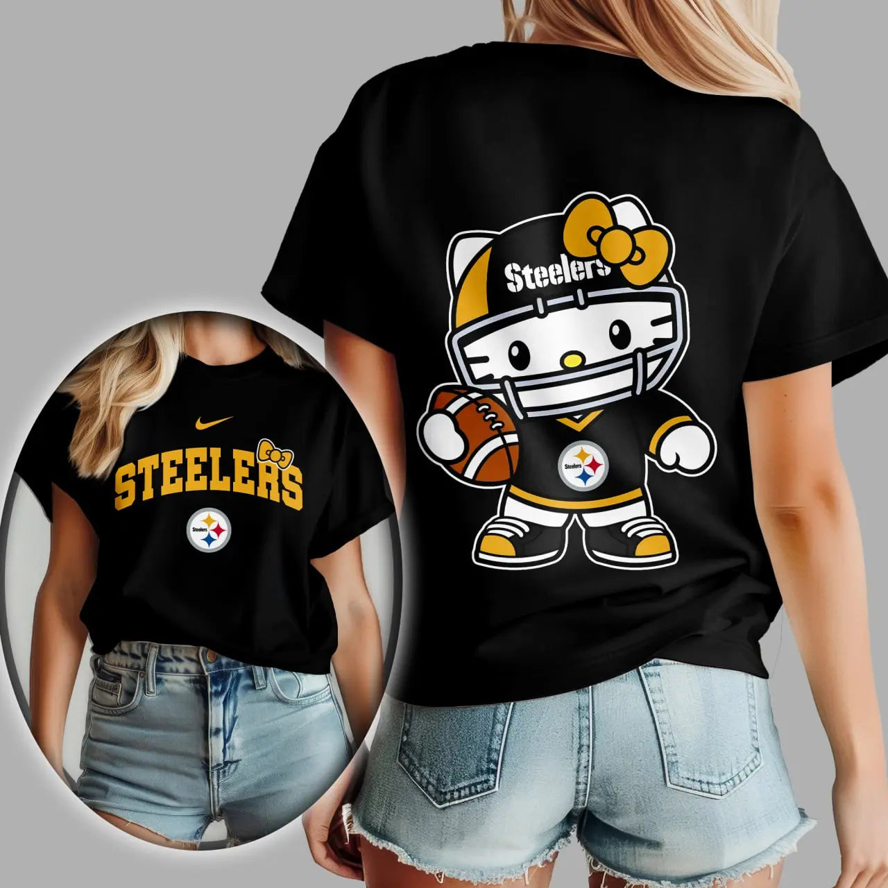 Pittsburgh Steelers | Premium NFL Hello Kitty 3D Shirt TD – HuddleStyle.com - Image 2