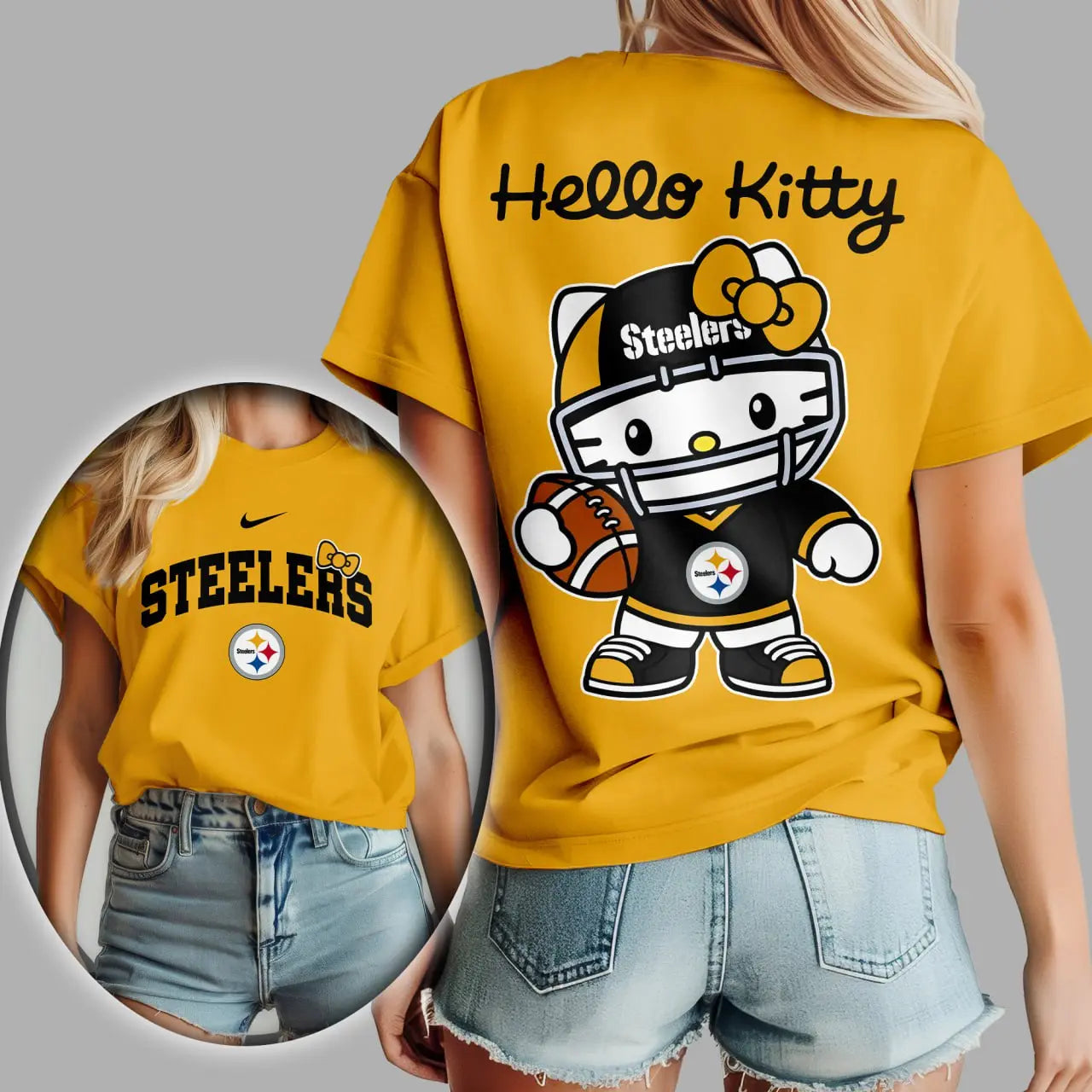 Pittsburgh Steelers | Premium NFL Hello Kitty 3D Shirt TD – HuddleStyle.com - Image 3
