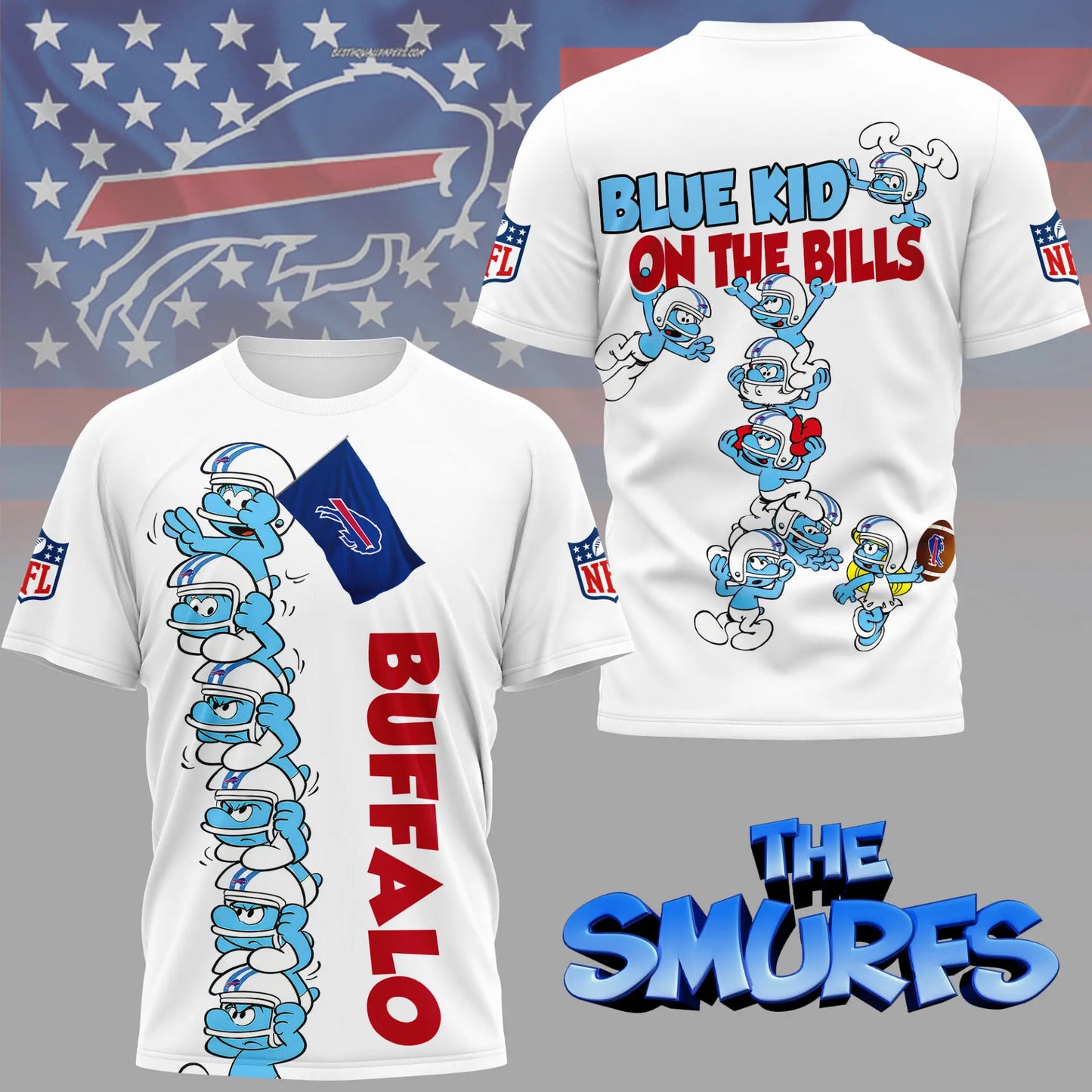 Buffalo Bills | Premium NFL x Smurfs 3D Shirt NY – HuddleStyle.com - Image 3