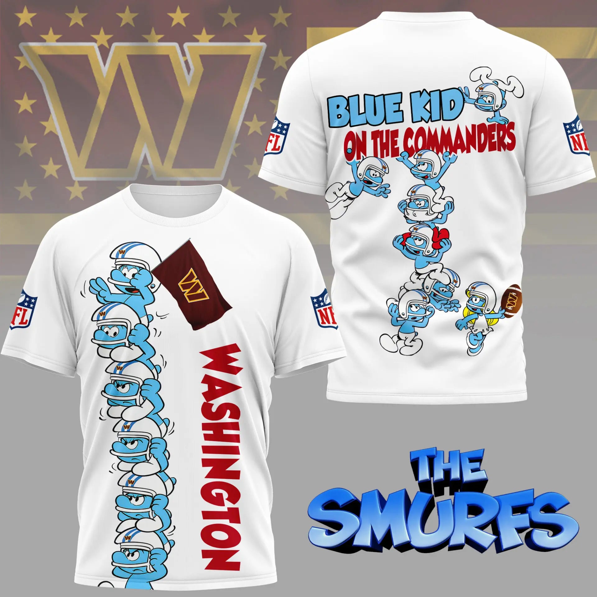 Washington Commanders | Premium NFL x Smurfs 3D Shirt NY – HuddleStyle.com - Main