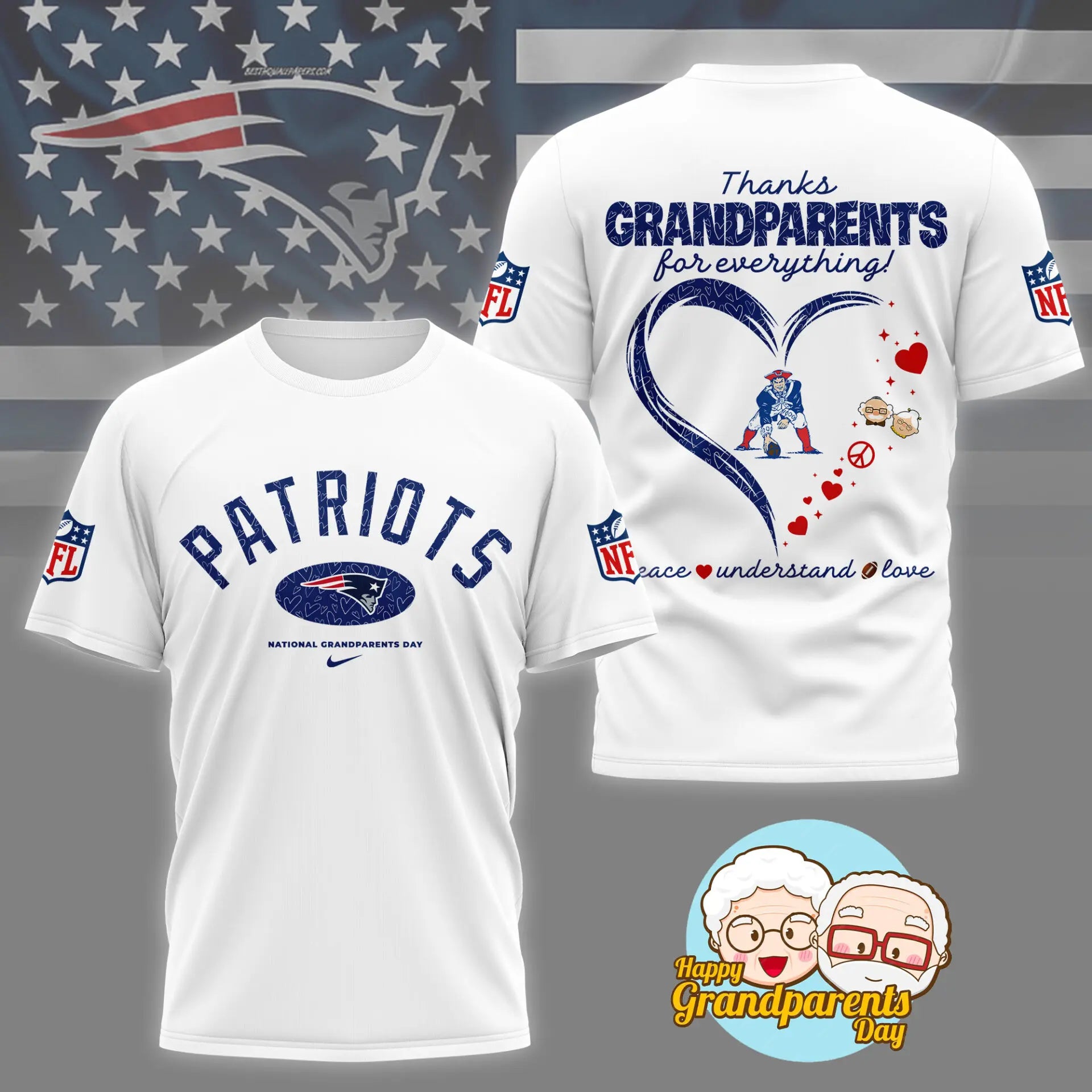 New England Patriots | Premium National Grandparents Day 3D Shirt NY – HuddleStyle.com - Image 4