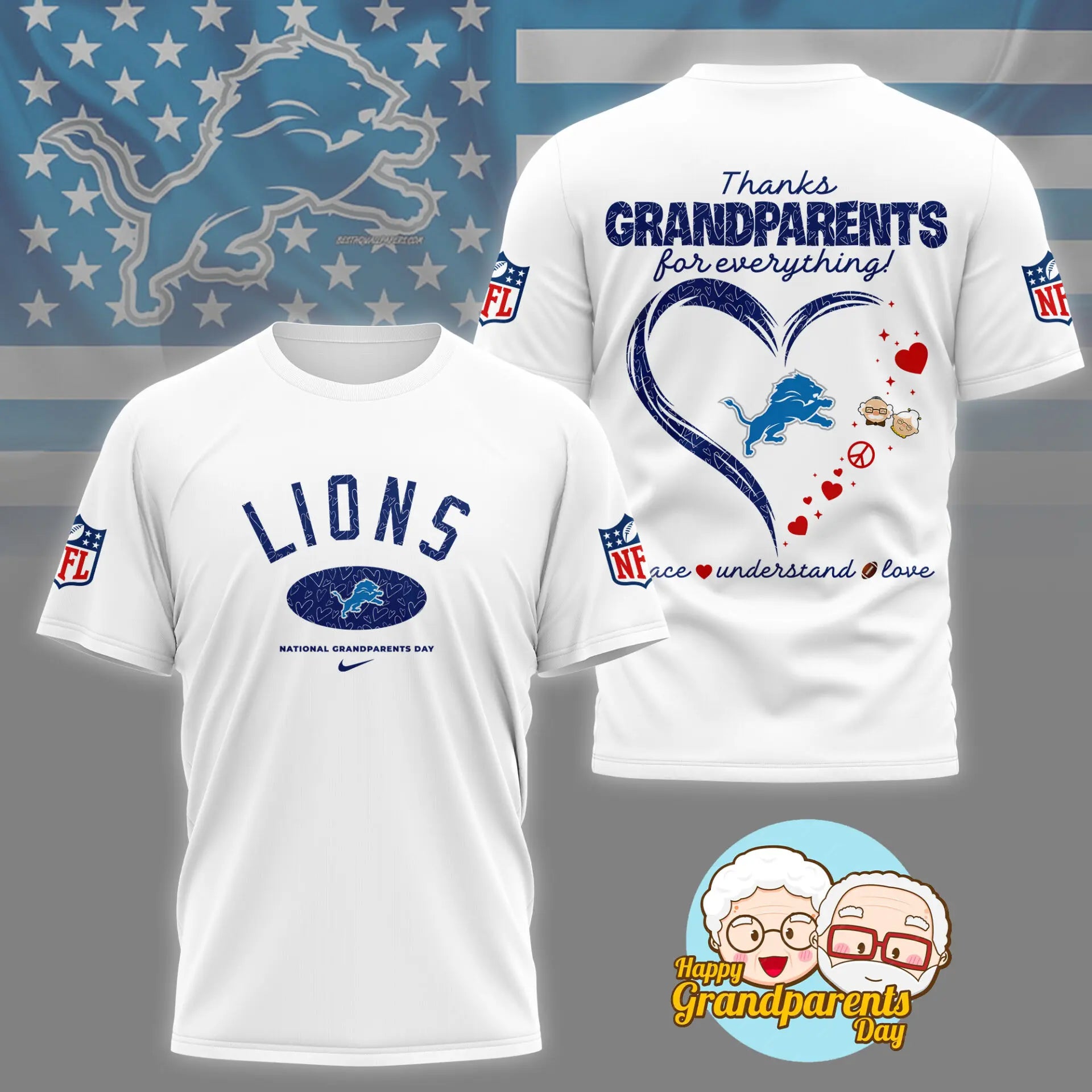 Detroit Lions | Premium National Grandparents Day 3D Shirt NY – HuddleStyle.com - Image 4
