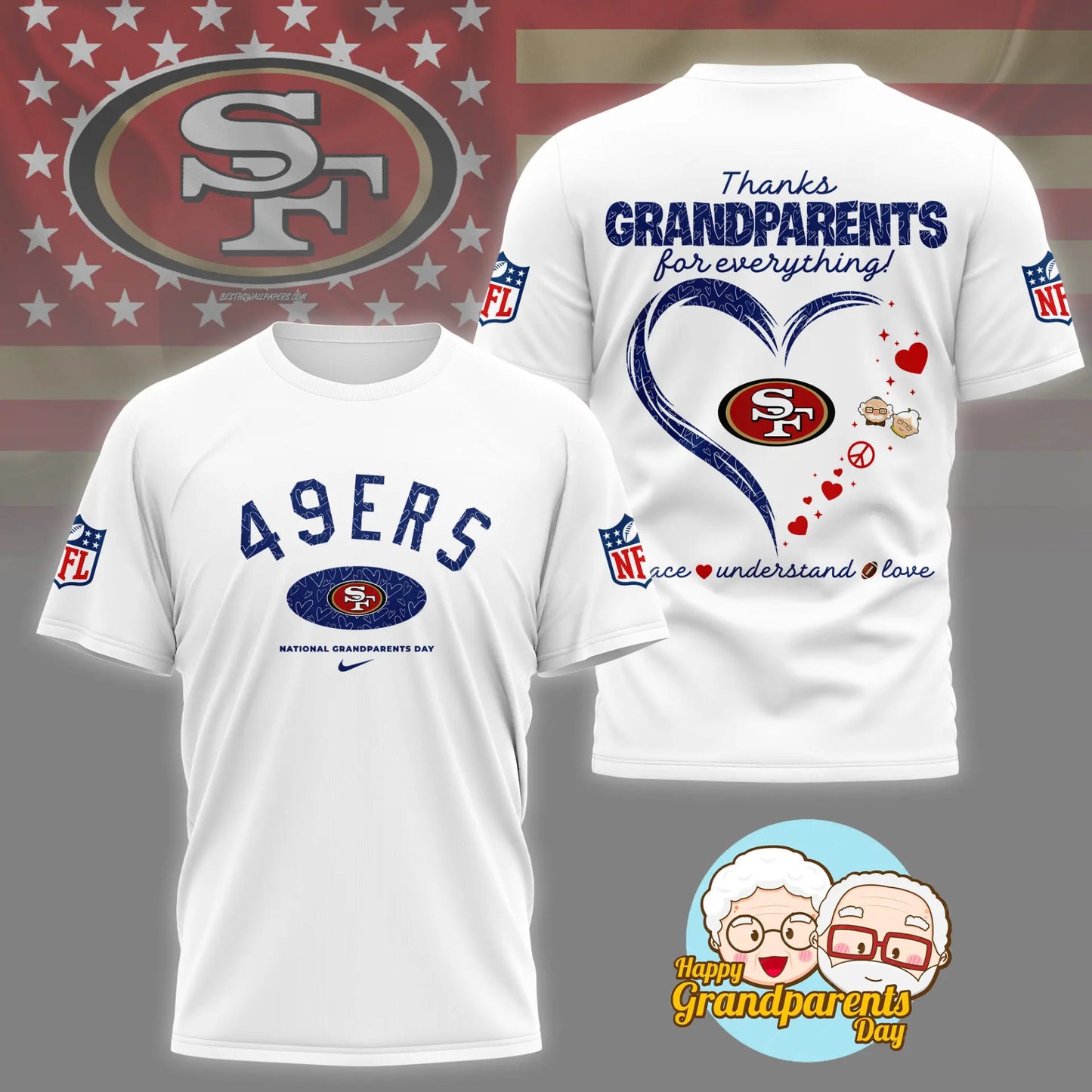 San Francisco 49ers | Premium National Grandparents Day 3D Shirt NY – HuddleStyle.com - Image 4